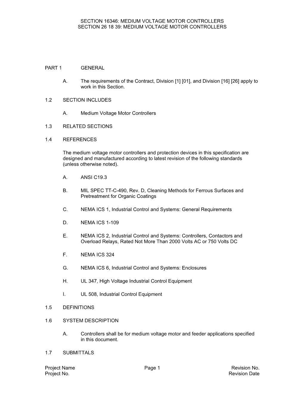 Section 16346: Medium Voltage Motor Controllers