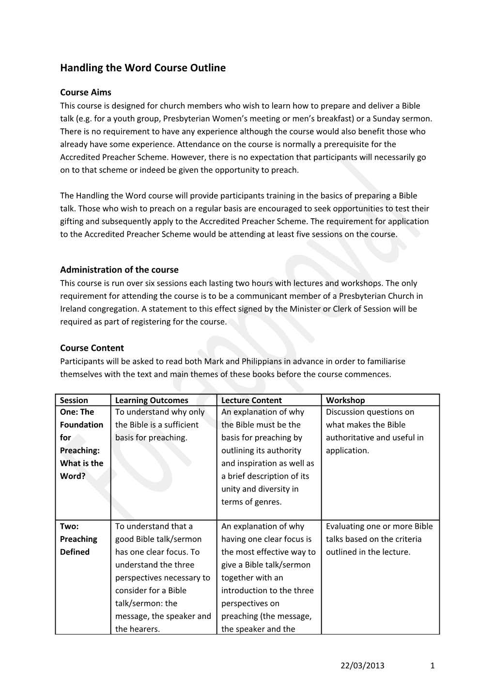 Handling the Word Course Outline