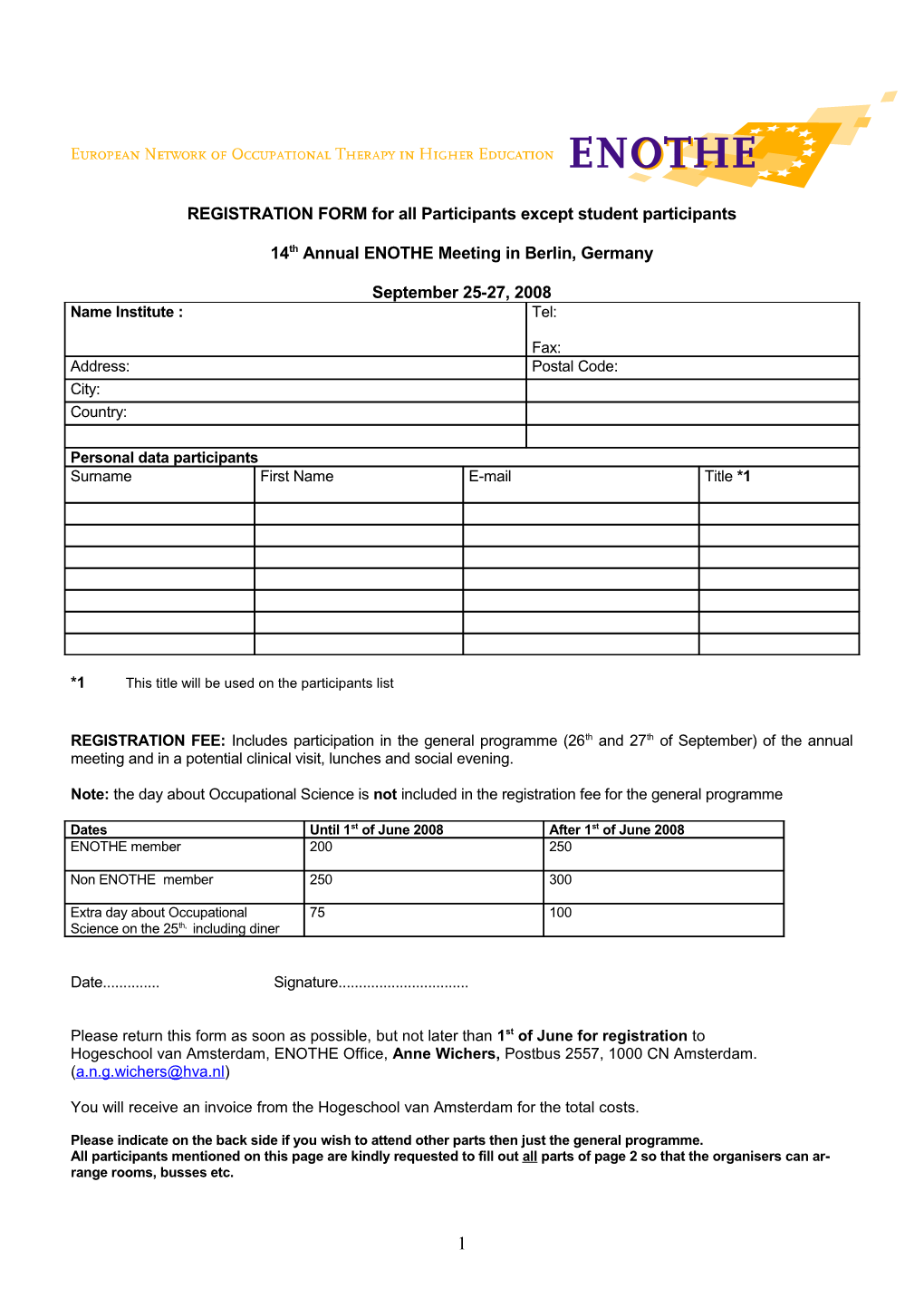 REGISTRATION Formfor All Participants Except Student Participants