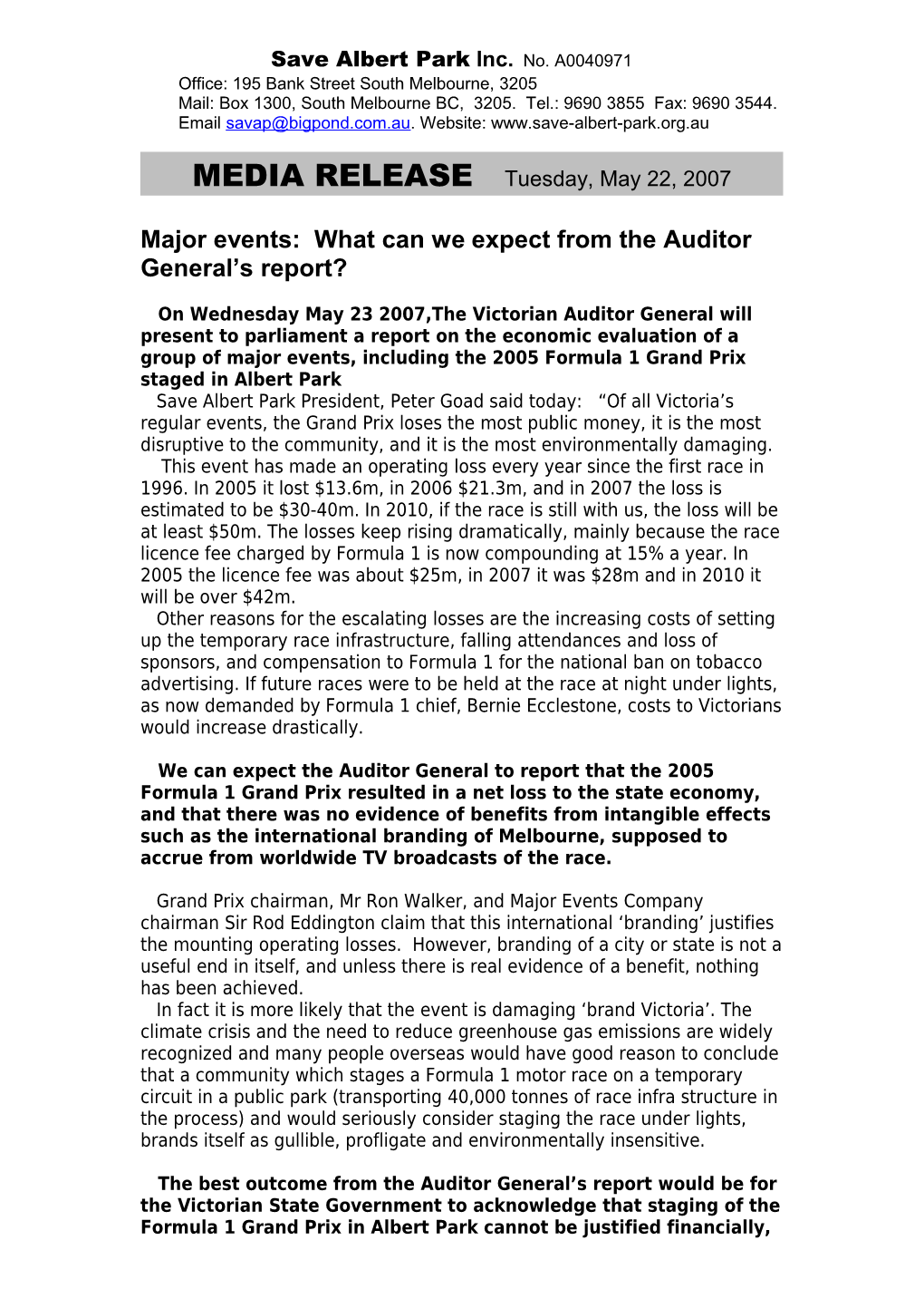 Major Events: What Can We Expect from the Auditor General S Report