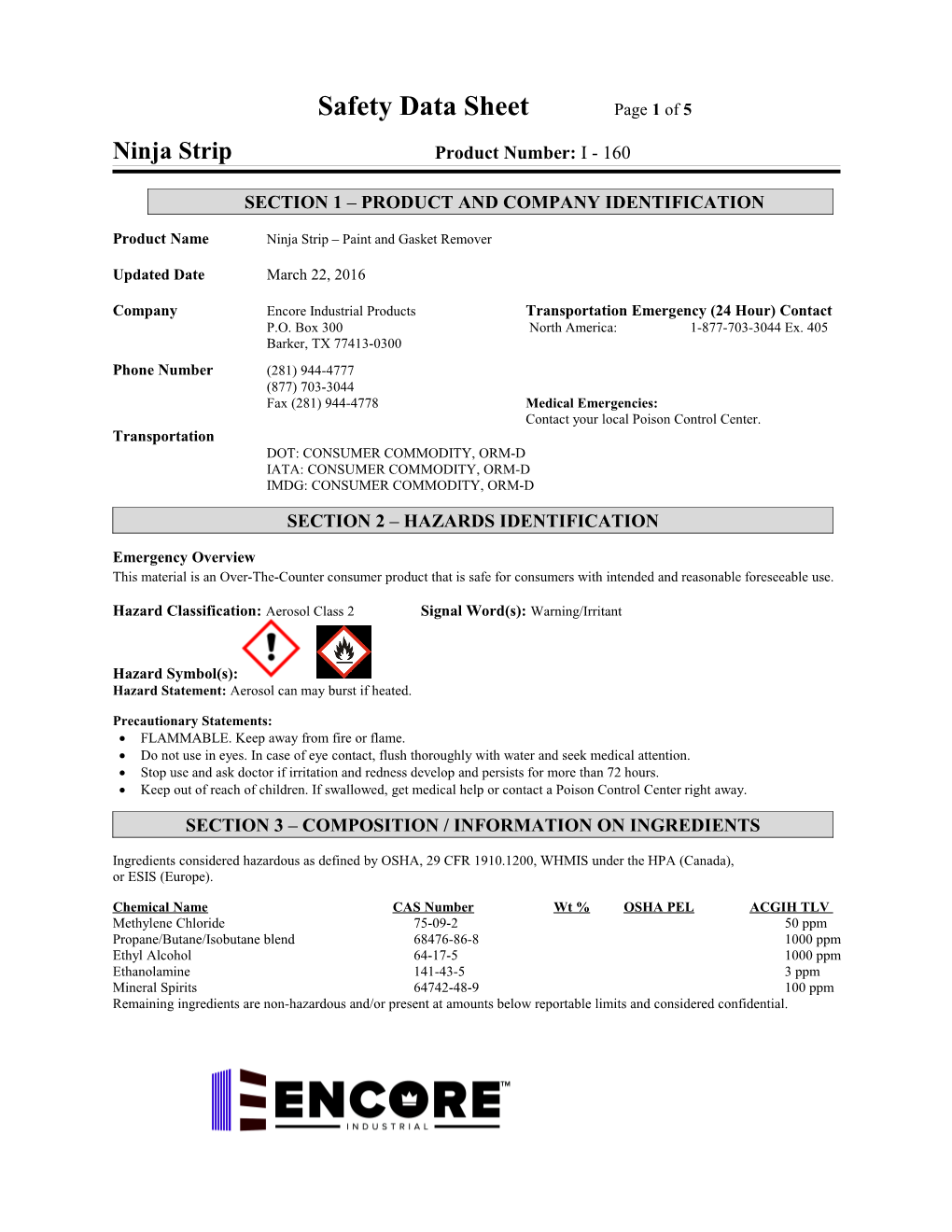 Safety Data Sheet Page 1 of 5