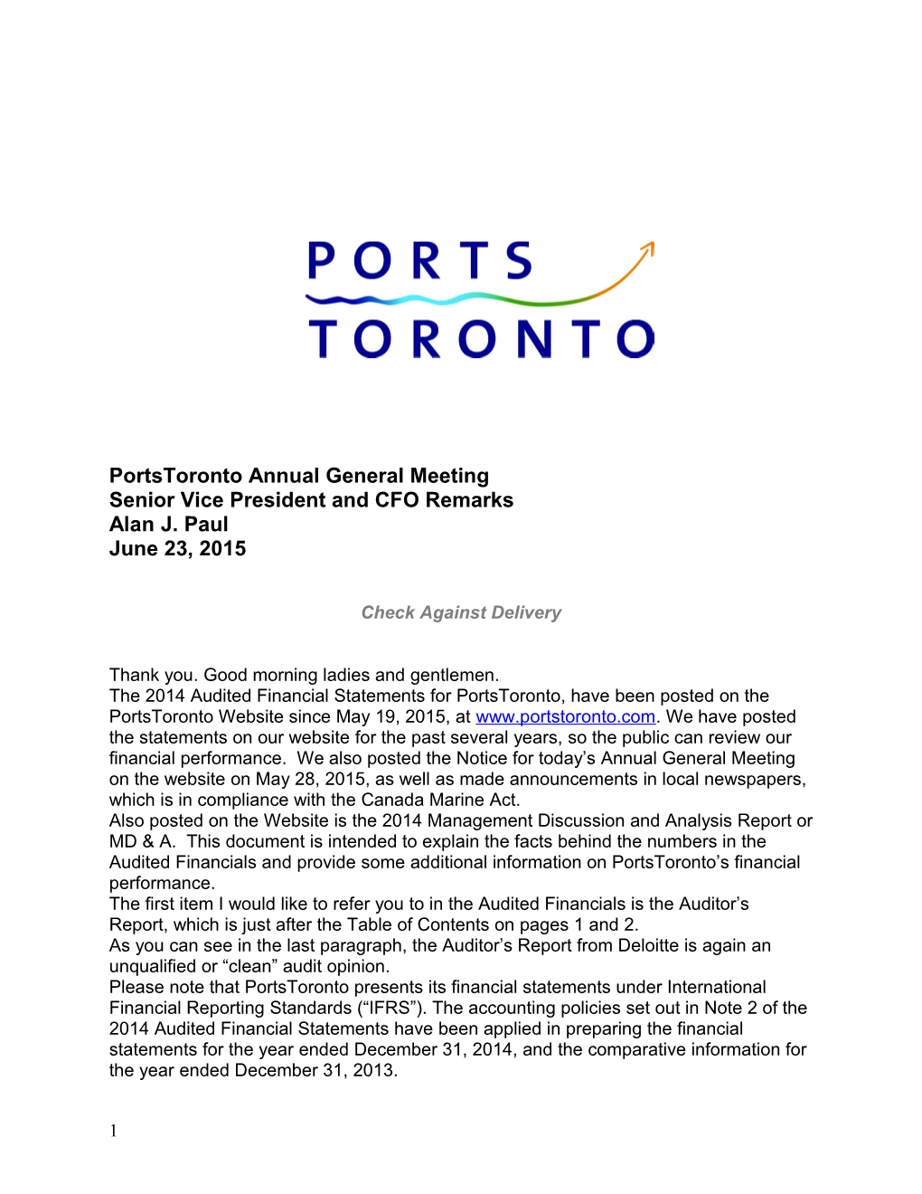 Portstoronto Annual General Meeting