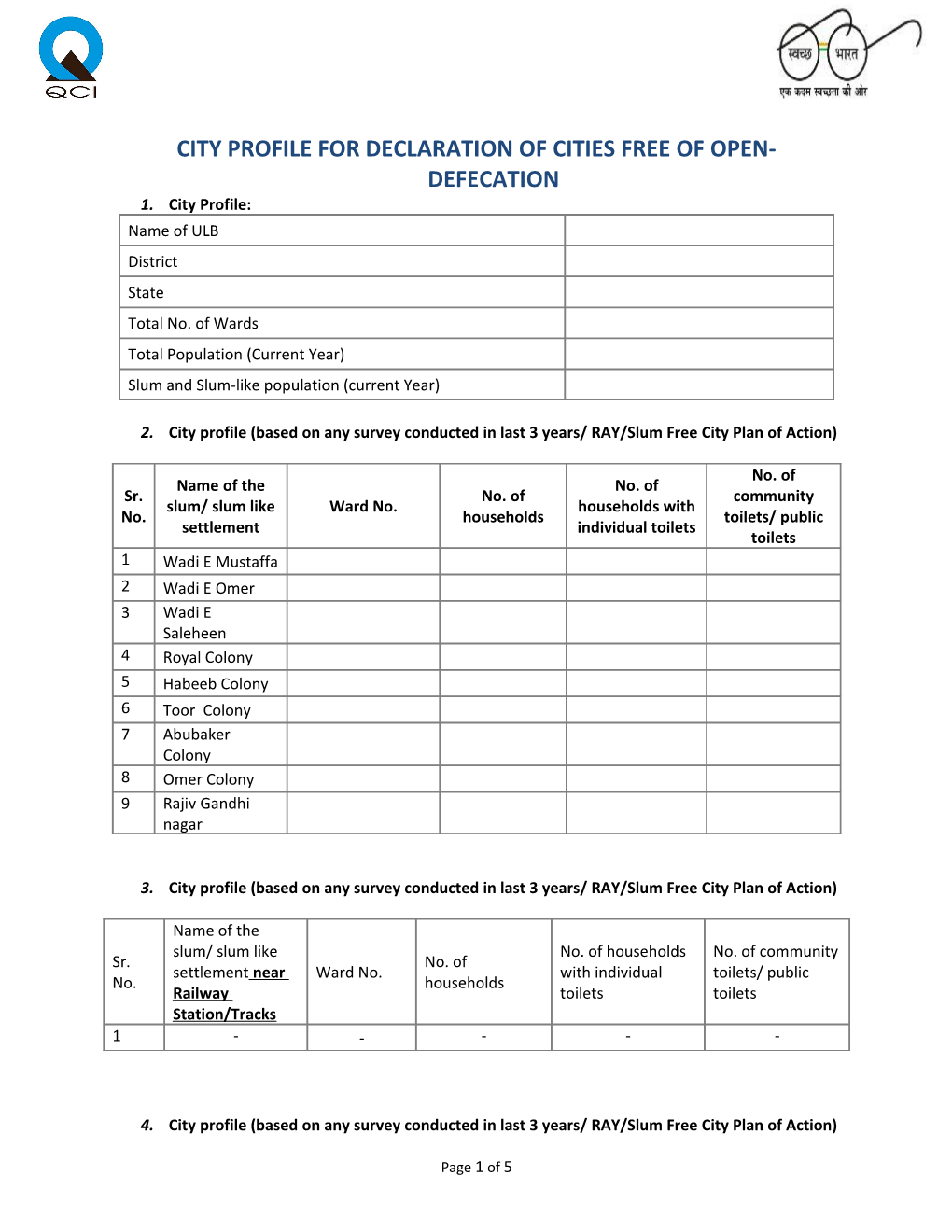 City Profile for Declaration of Cities Free of Open-Defecation