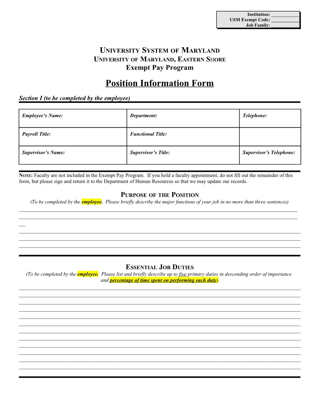 Position Information Form - Exempt - 2010 (WORD)