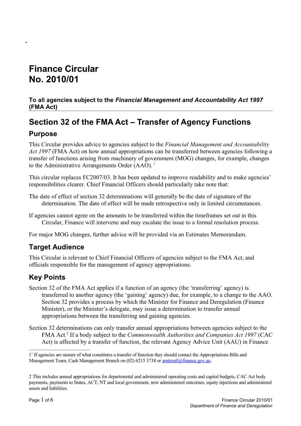 To All Agencies Subject to the Financial Management and Accountability Act 1997 (FMA Act)