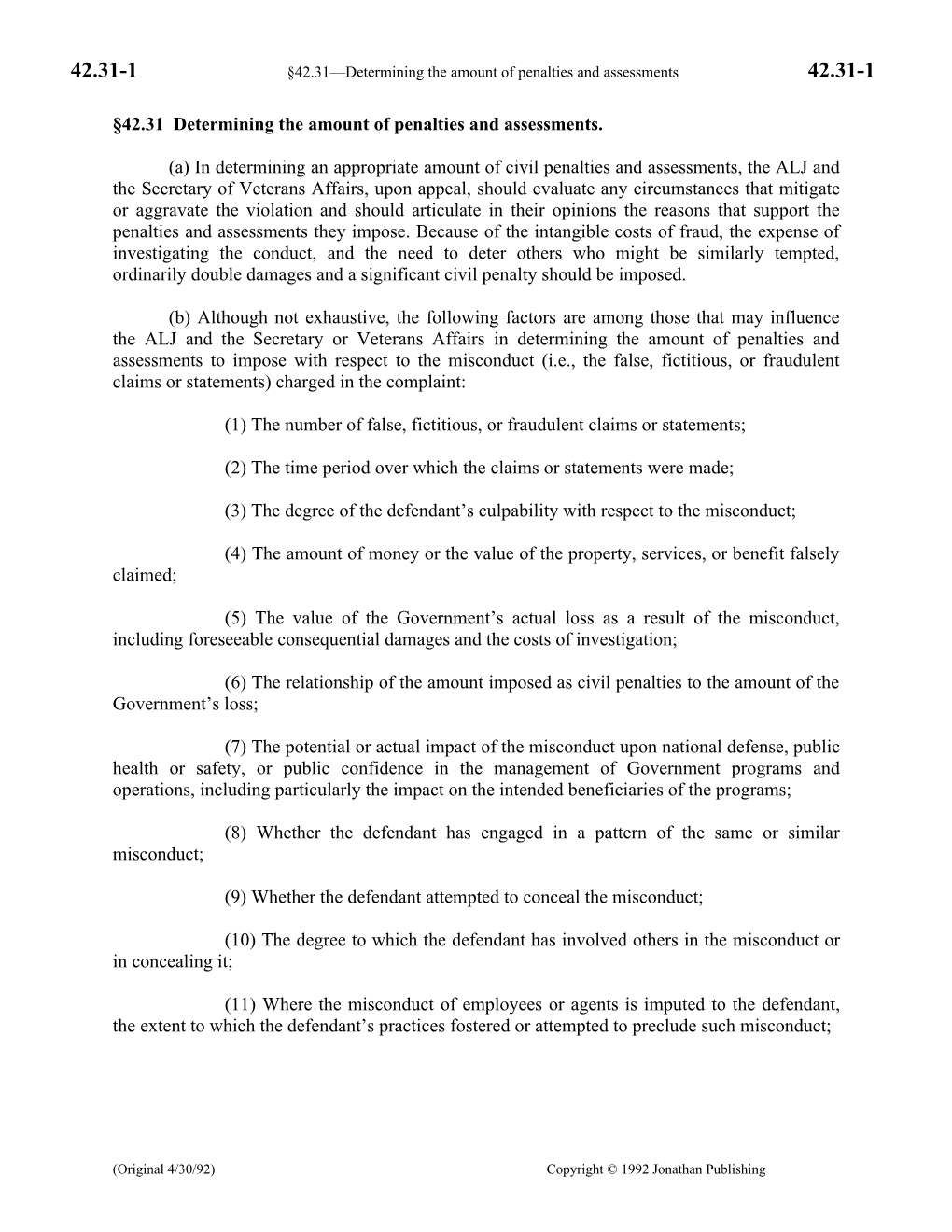 42.31 Determining the Amount of Penalties and Assessments