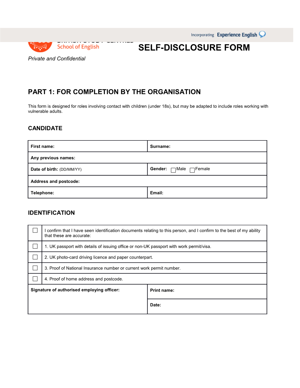 Self-Disclosure Form