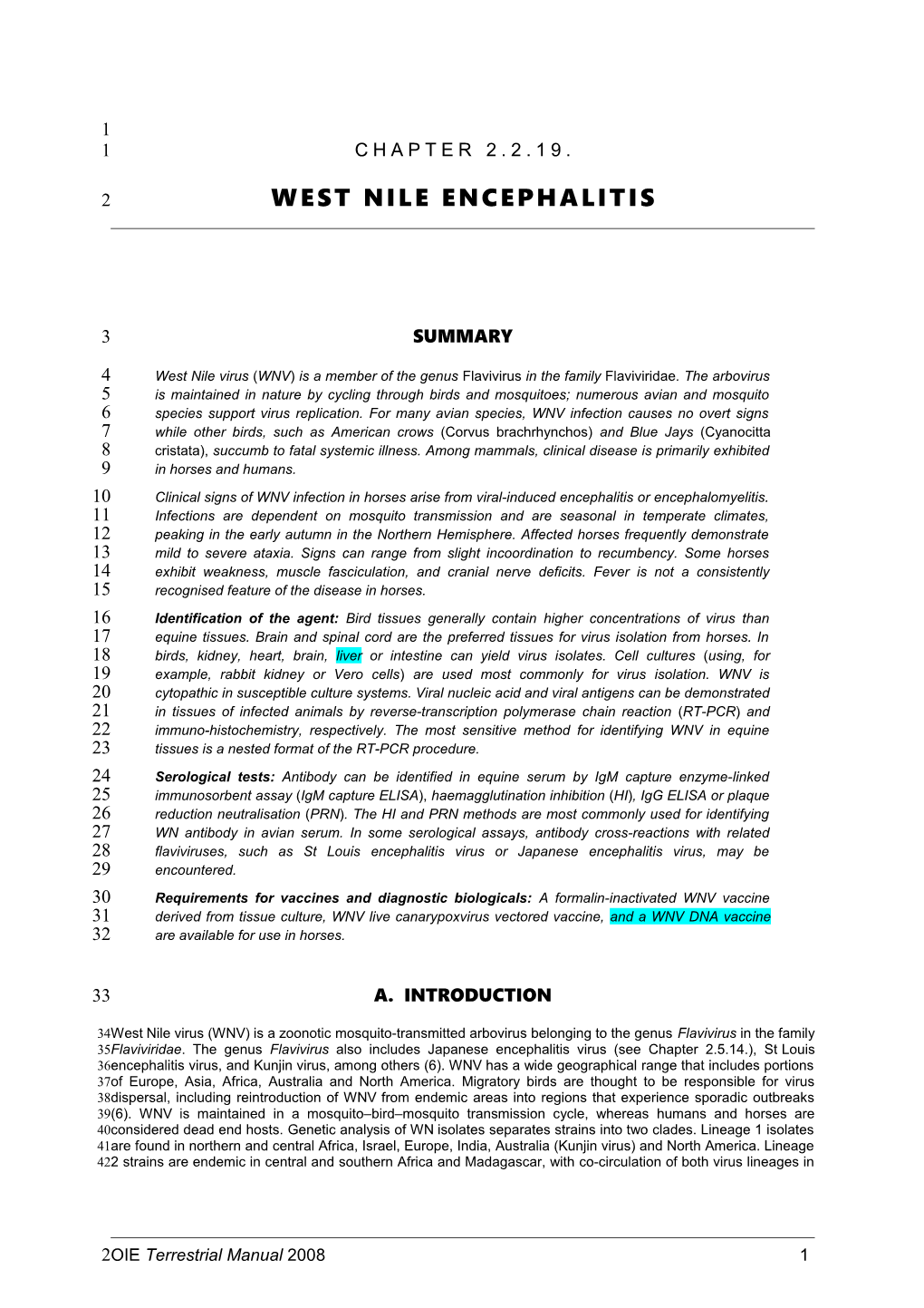 Chapter 2.2.19. West Nile Encephalitis