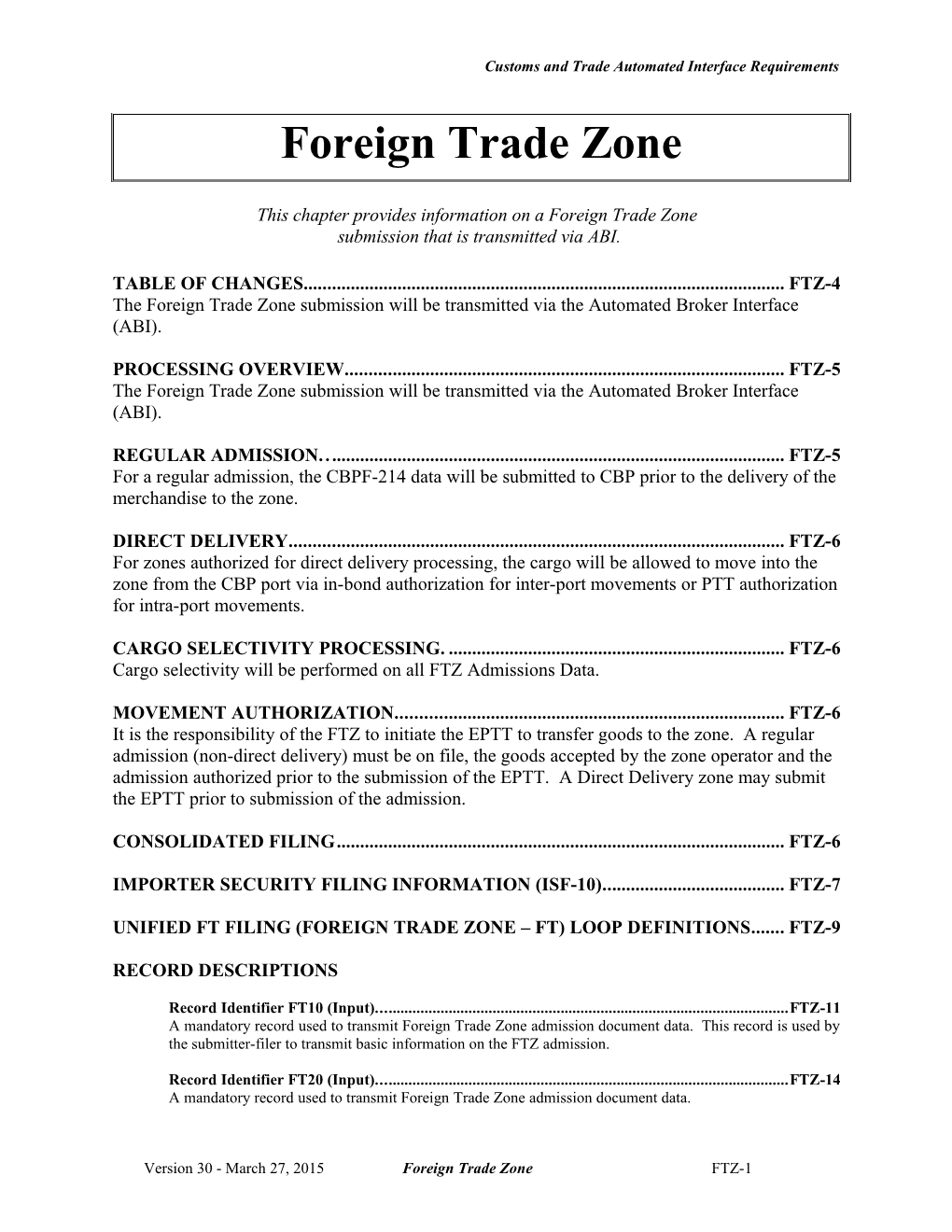 Foreign Trade Zone Record Layouts