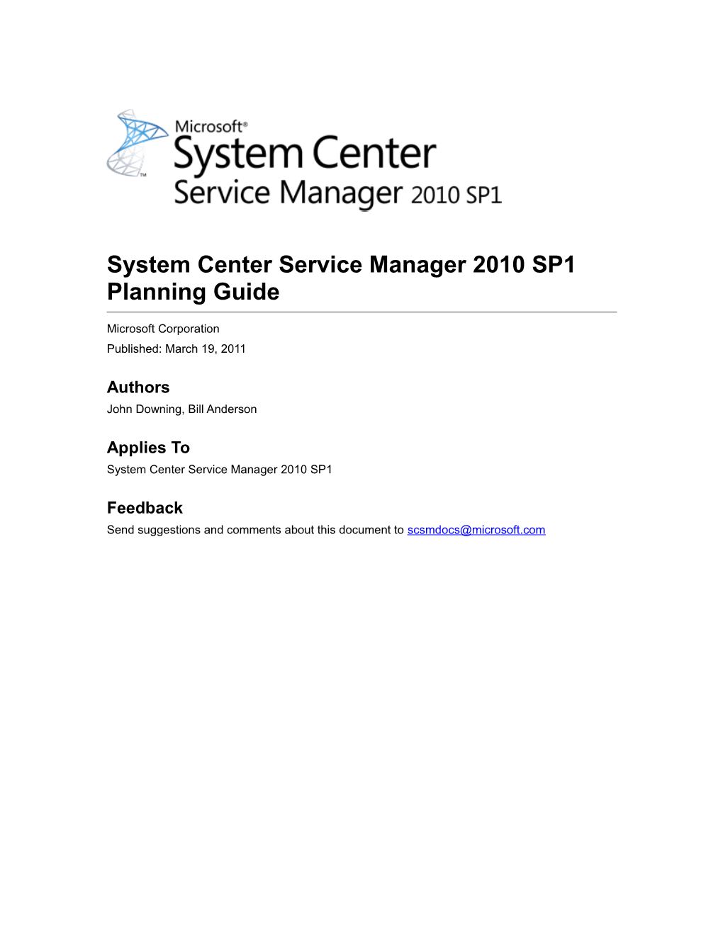 System Center Service Manager 2010 SP1 Planning Guide
