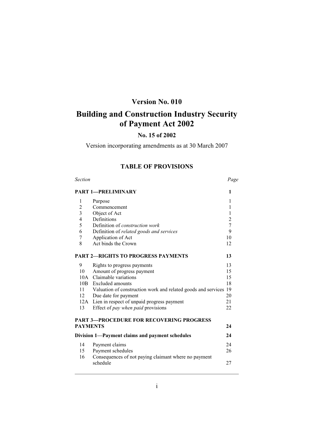 Building and Construction Industry Security of Payment Act 2002