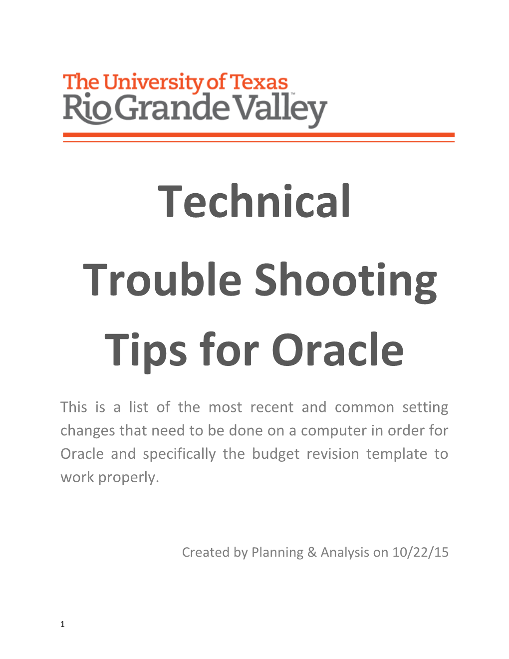Technical Trouble Shooting Tips