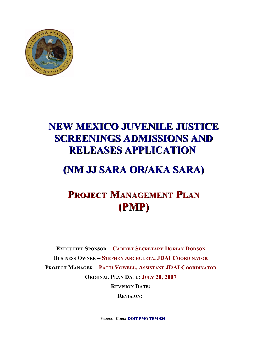 New Mexico Juvenile Justice Screenings Admissions and Releases Application