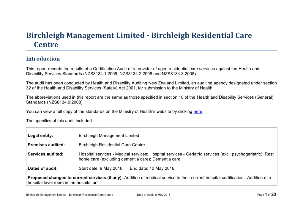 Birchleigh Management Limited - Birchleigh Residential Care Centre