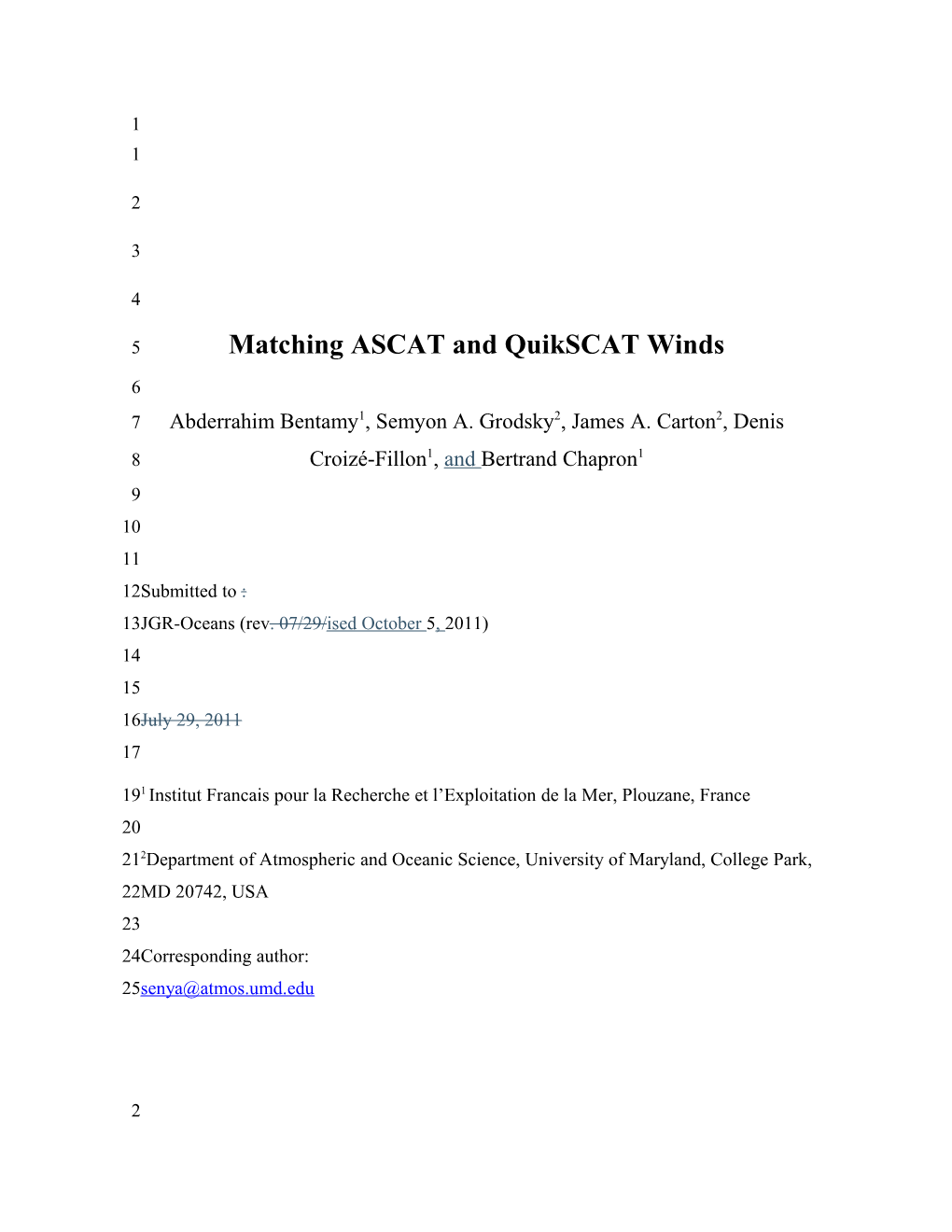 Difference Between Collocated ASCAT and Quikscat Surface Wind Retrievals