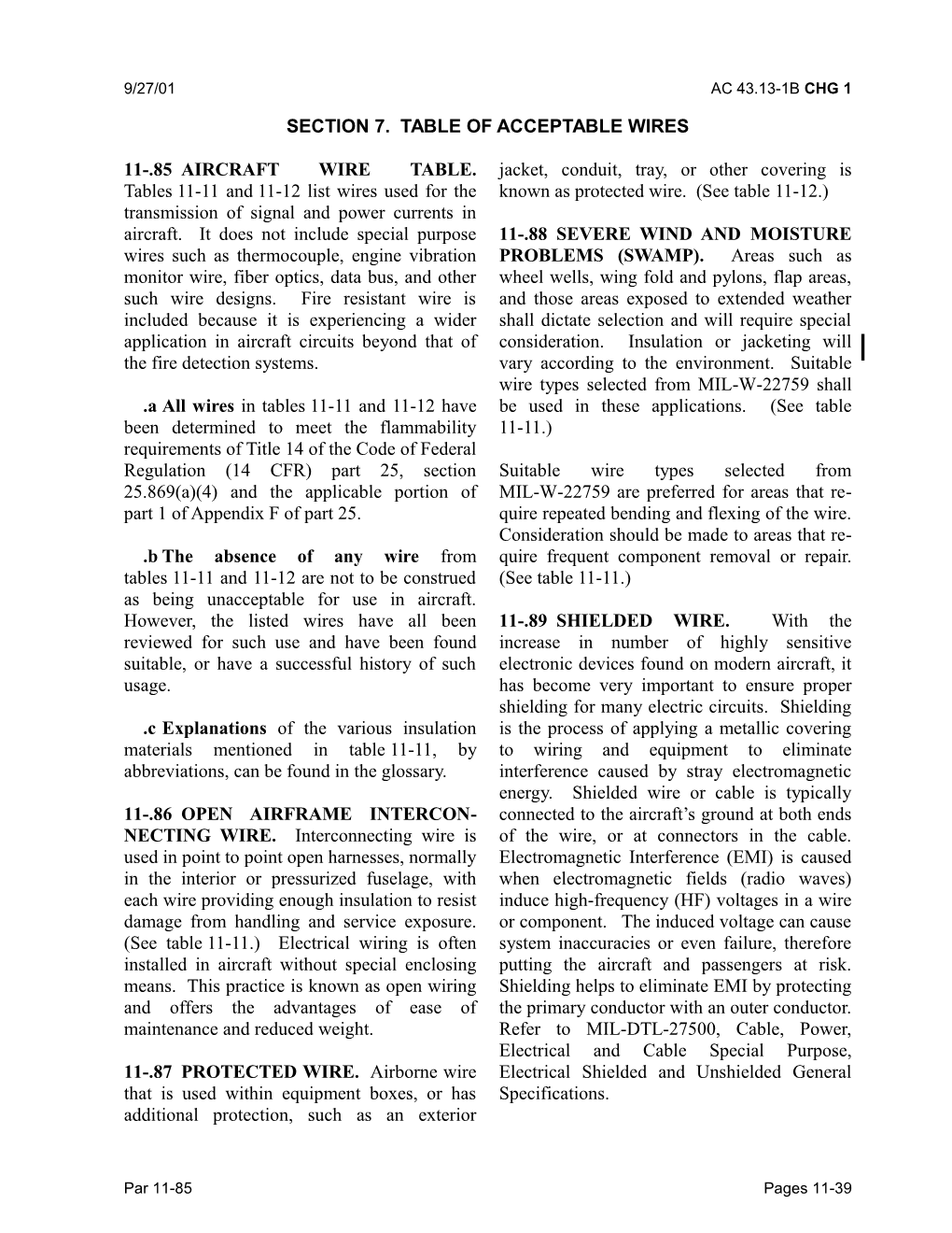 Section 7. TABLE of ACCEPTABLE WIRES