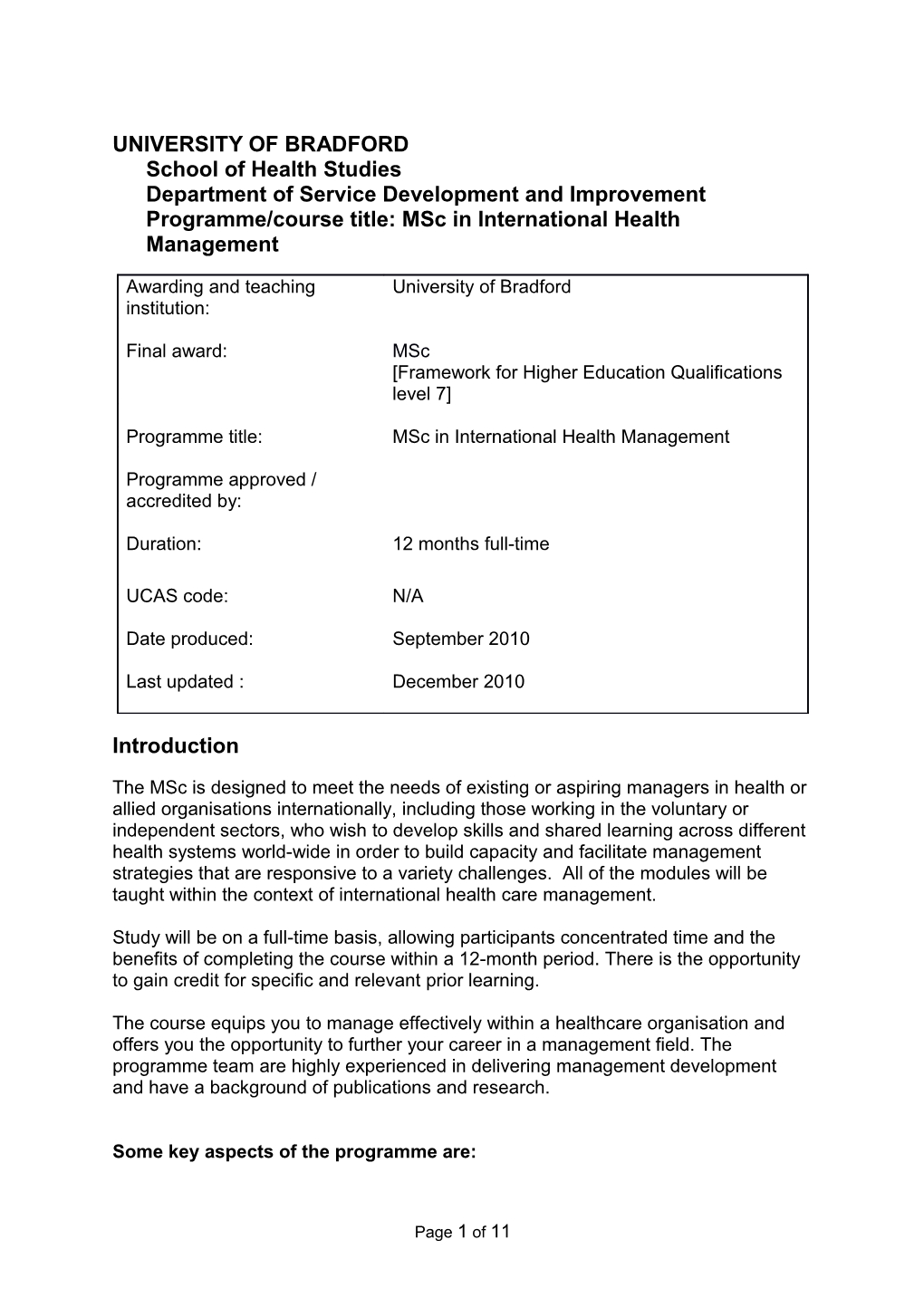Msc in International Health Management