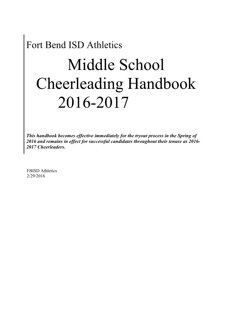 Middle School Cheerleading Handbook 2016-2017