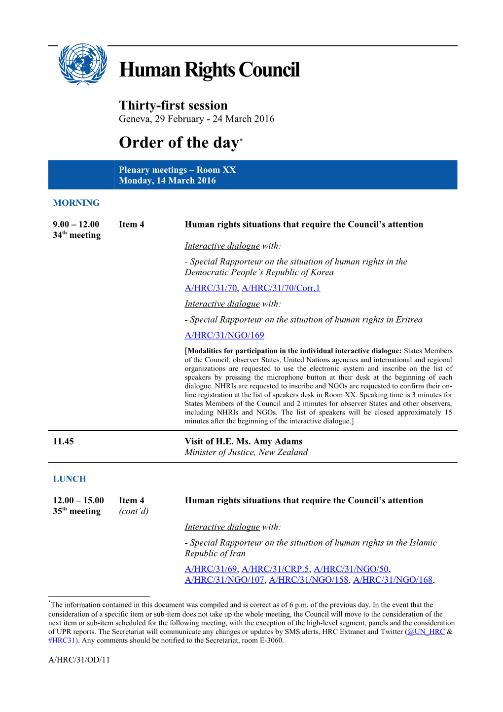 Order of the Day, Monday 14 March 2016