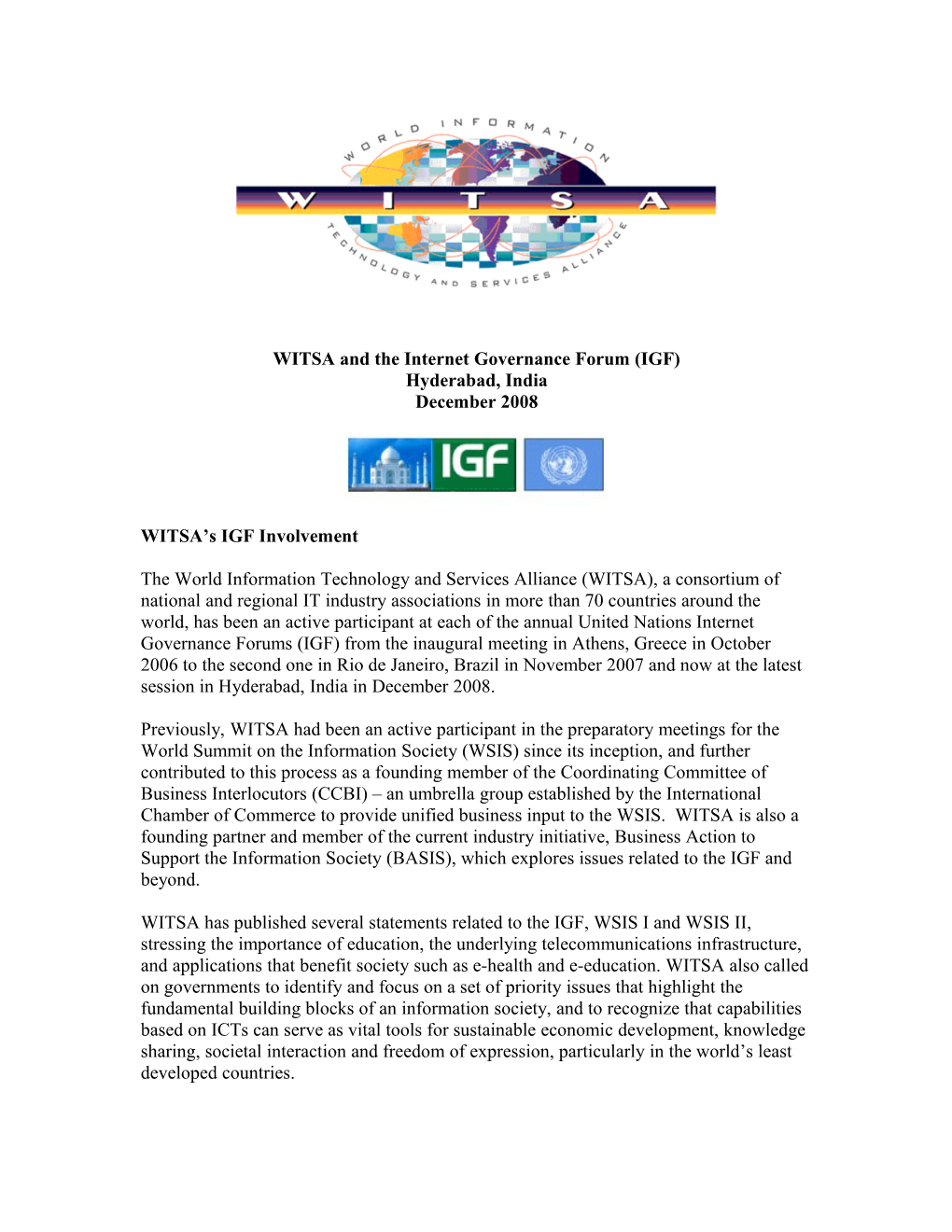 WITSA and the Internet Governance Forum (IGF)