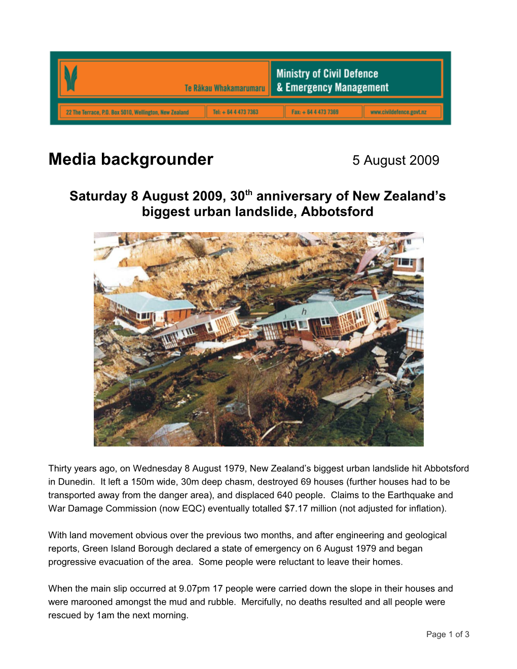 Saturday 8 August 2009, 30Th Anniversary of New Zealand S Biggest Urban Landslide, Abbotsford