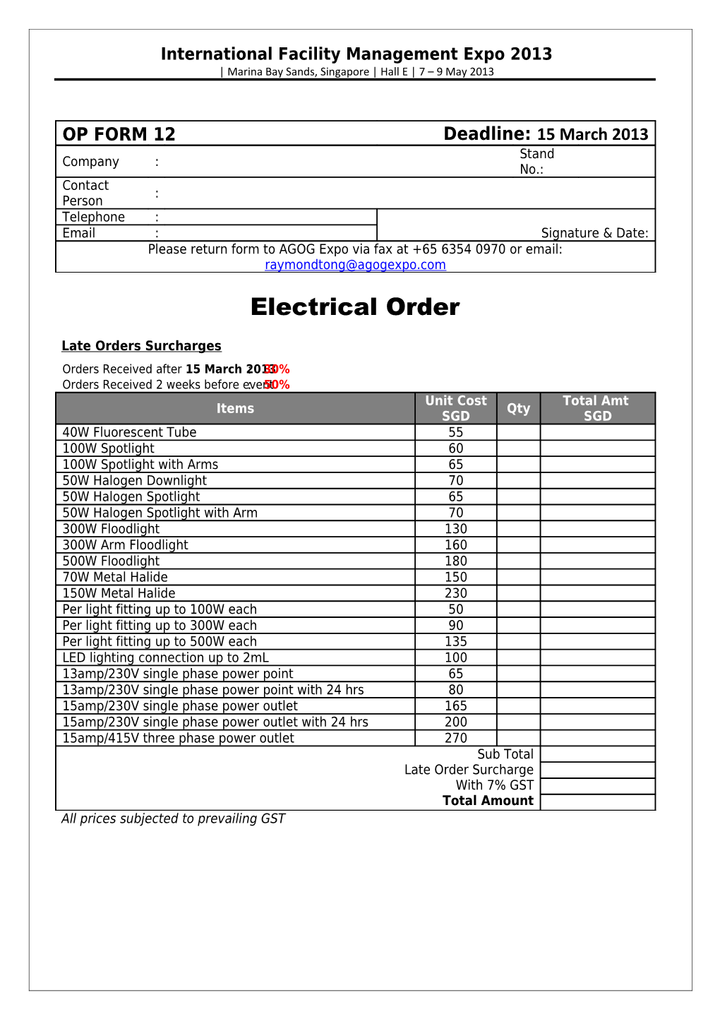 Late Orders Surcharges