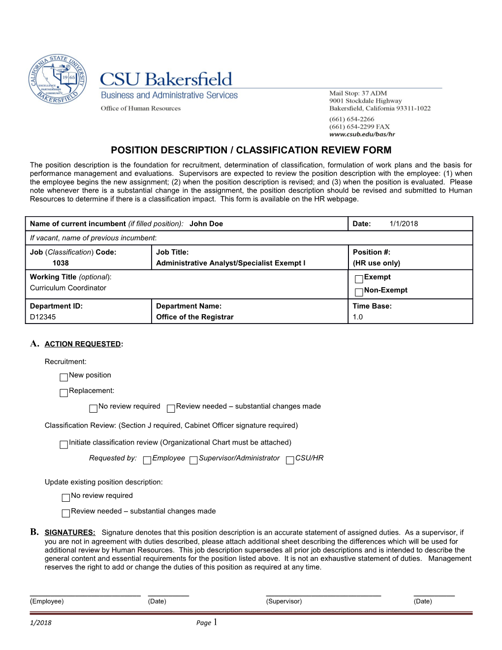 Position Description/ Classification Review Form