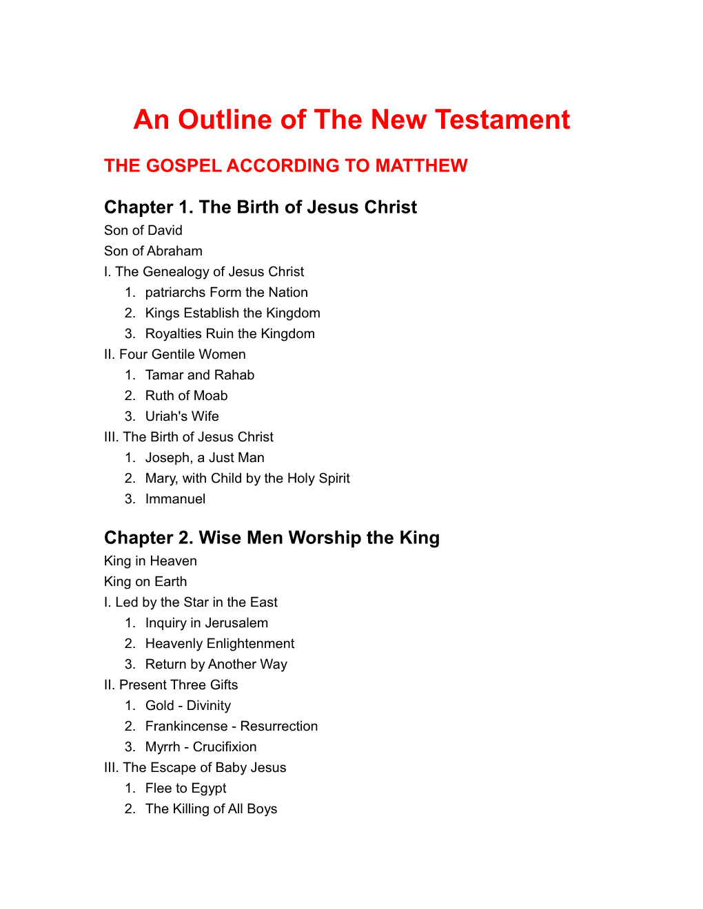 An Outline of the New Testament