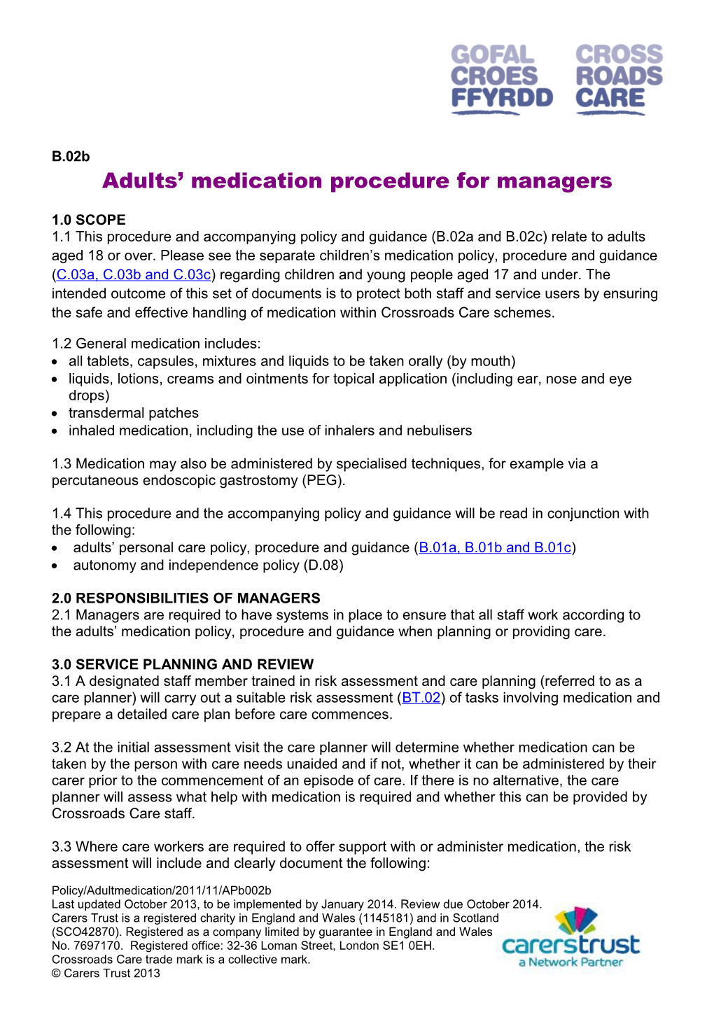 Adults Medication Procedure for Managers