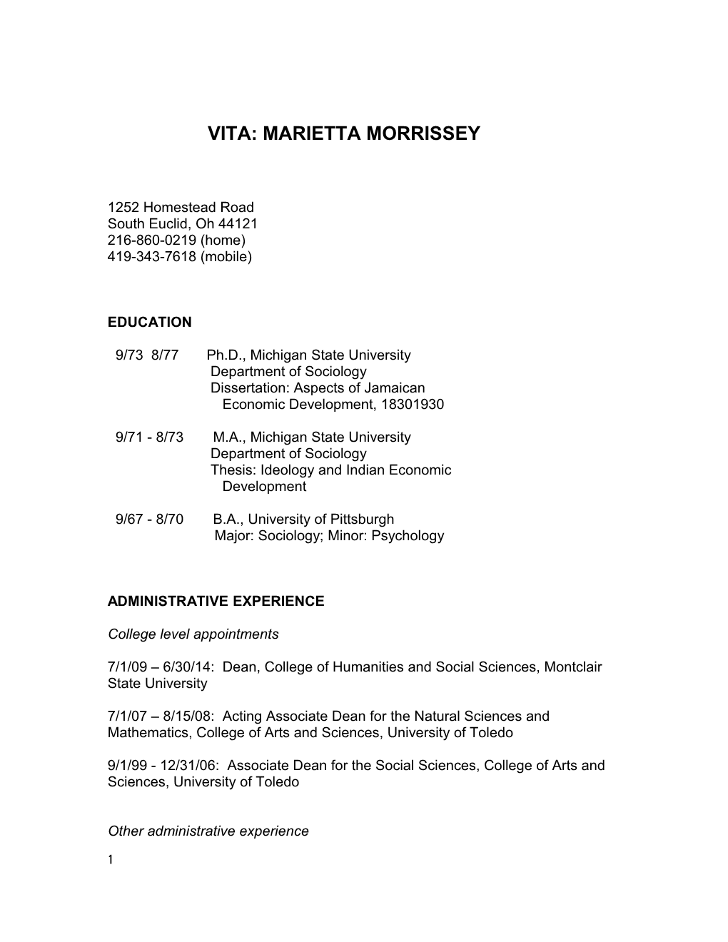 Vita: Marietta Morrissey