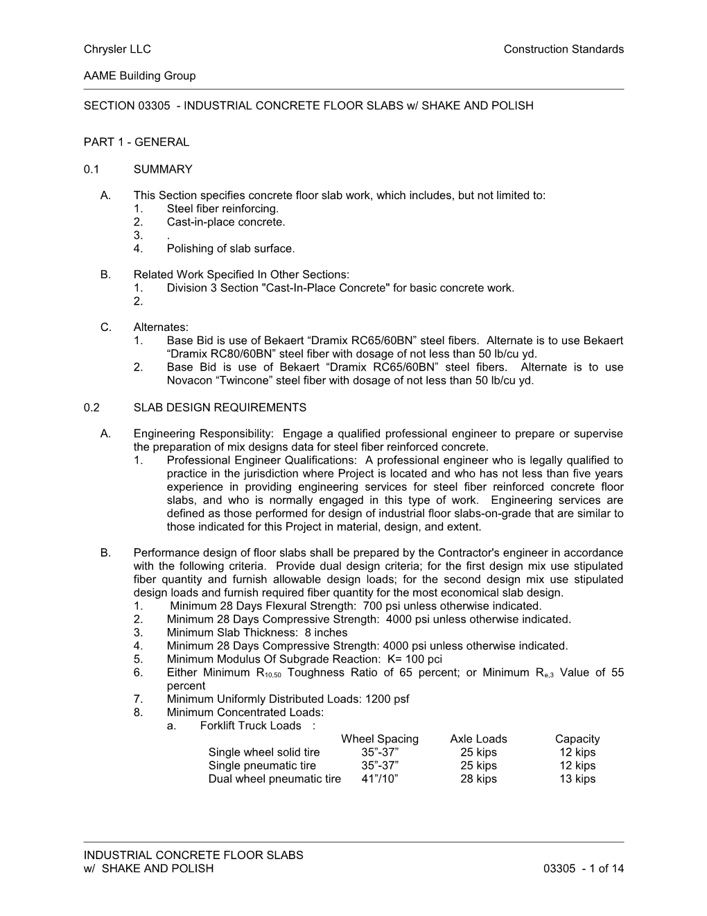 SECTION 03305 - INDUSTRIAL CONCRETE FLOOR SLABS W/ SHAKE and POLISH