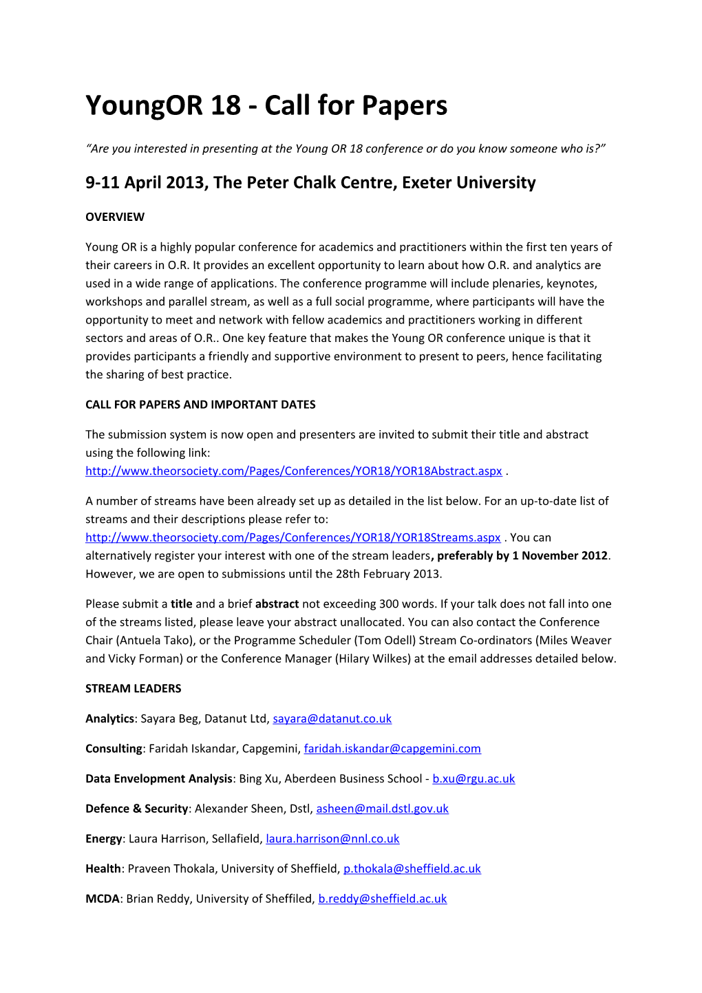 Youngor 18 - Call for Papers