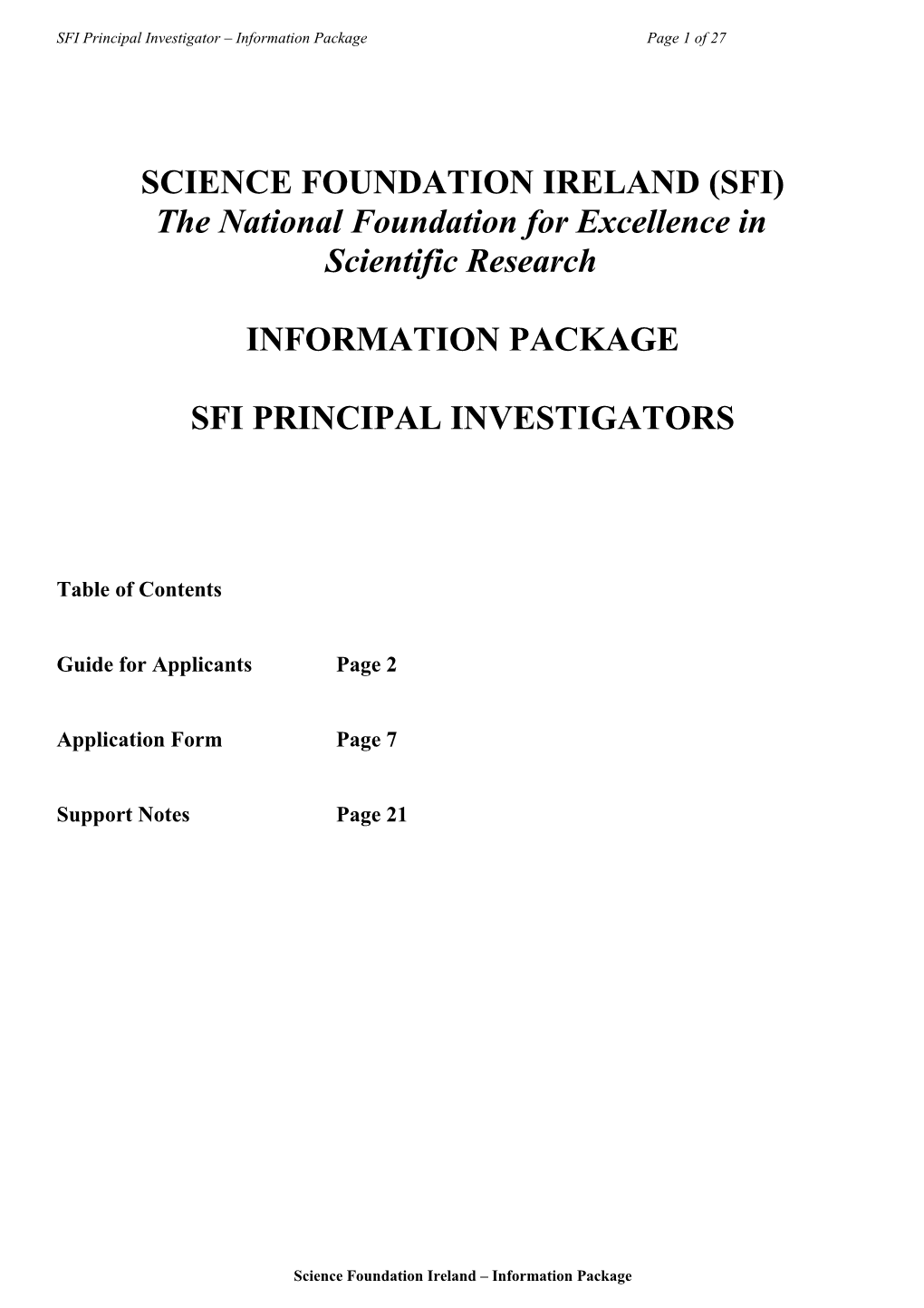 SFI Principal Investigator Information Packagepage 1 of 27