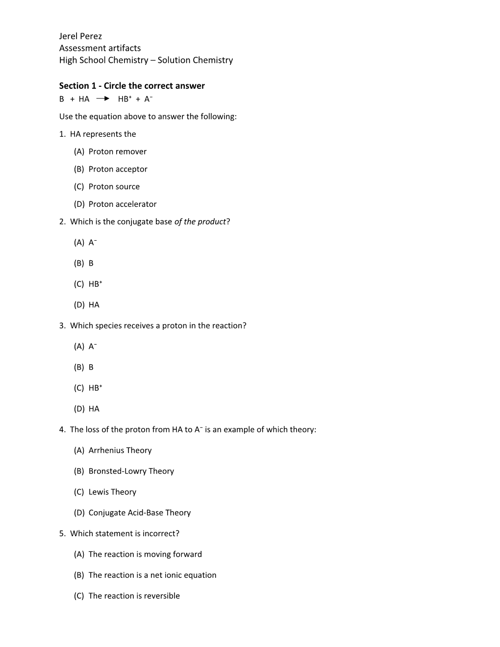 Section 1 - Circle the Correct Answer