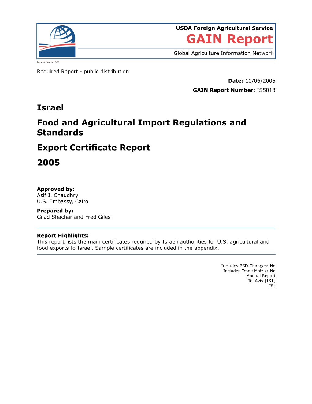 Export Certificate Report 2005 New
