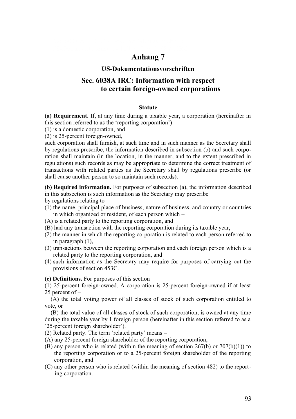 Sec. 6038 A-7 US-Dokumentationsvorschriften, Fehler! Kein Text Mit Angegebener Formatvorlage