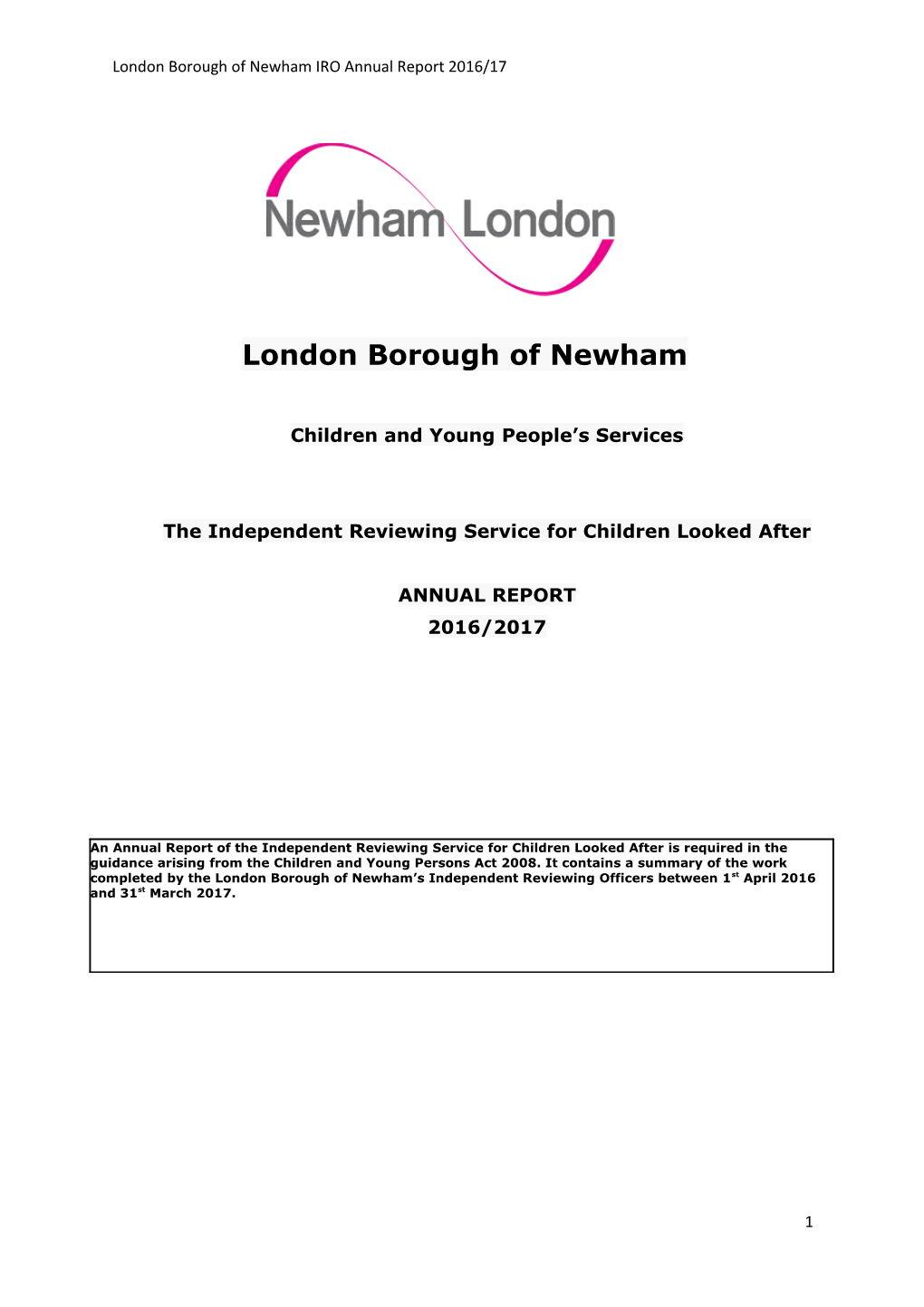 The Independent Reviewing Service for Looked After Children Annual Report 2016/17