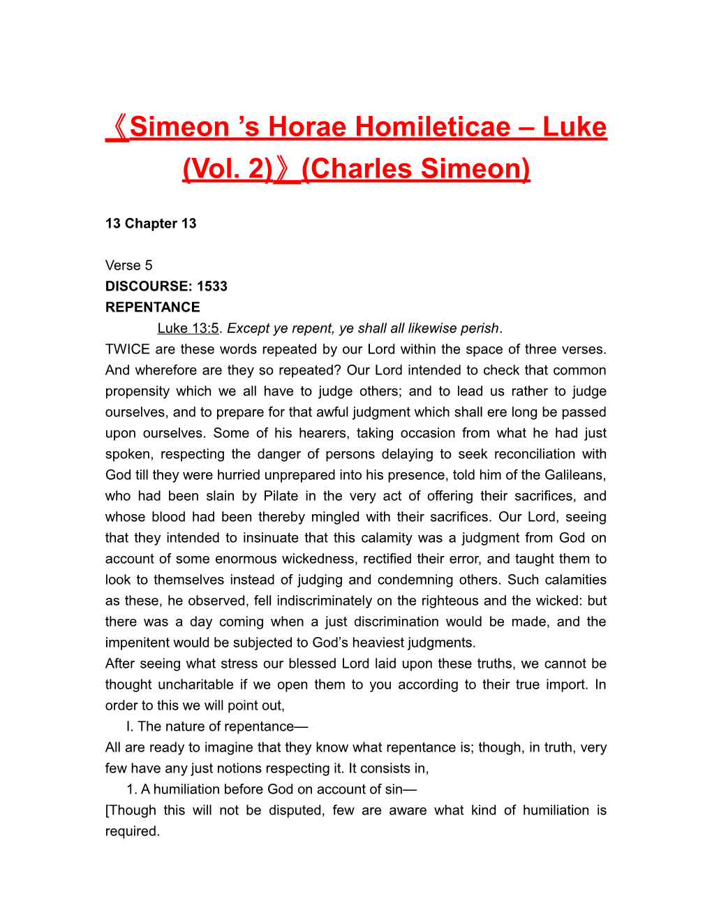 Simeon S Horae Homileticae Luke (Vol. 2) (Charles Simeon)