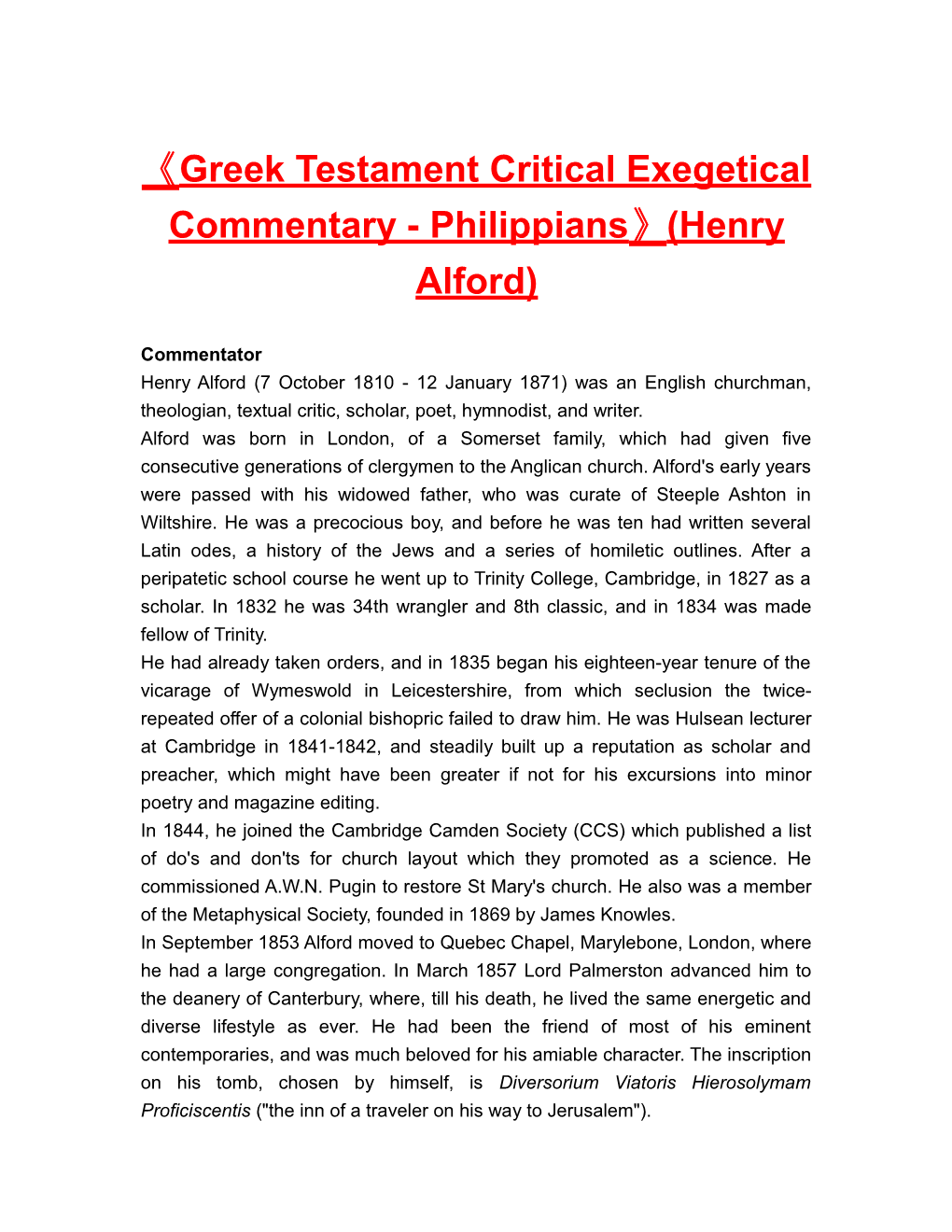 Greektestament Critical Exegetical Commentary-Philippians (Henry Alford)