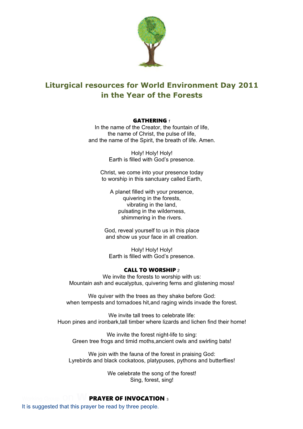 Liturgical Resources for World Environment Day 2011 in the Year of the Forests