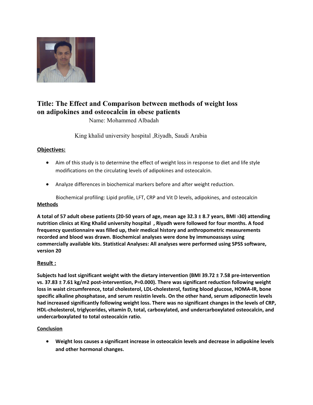 Title: the Effect and Comparison Between Methods of Weight Loss