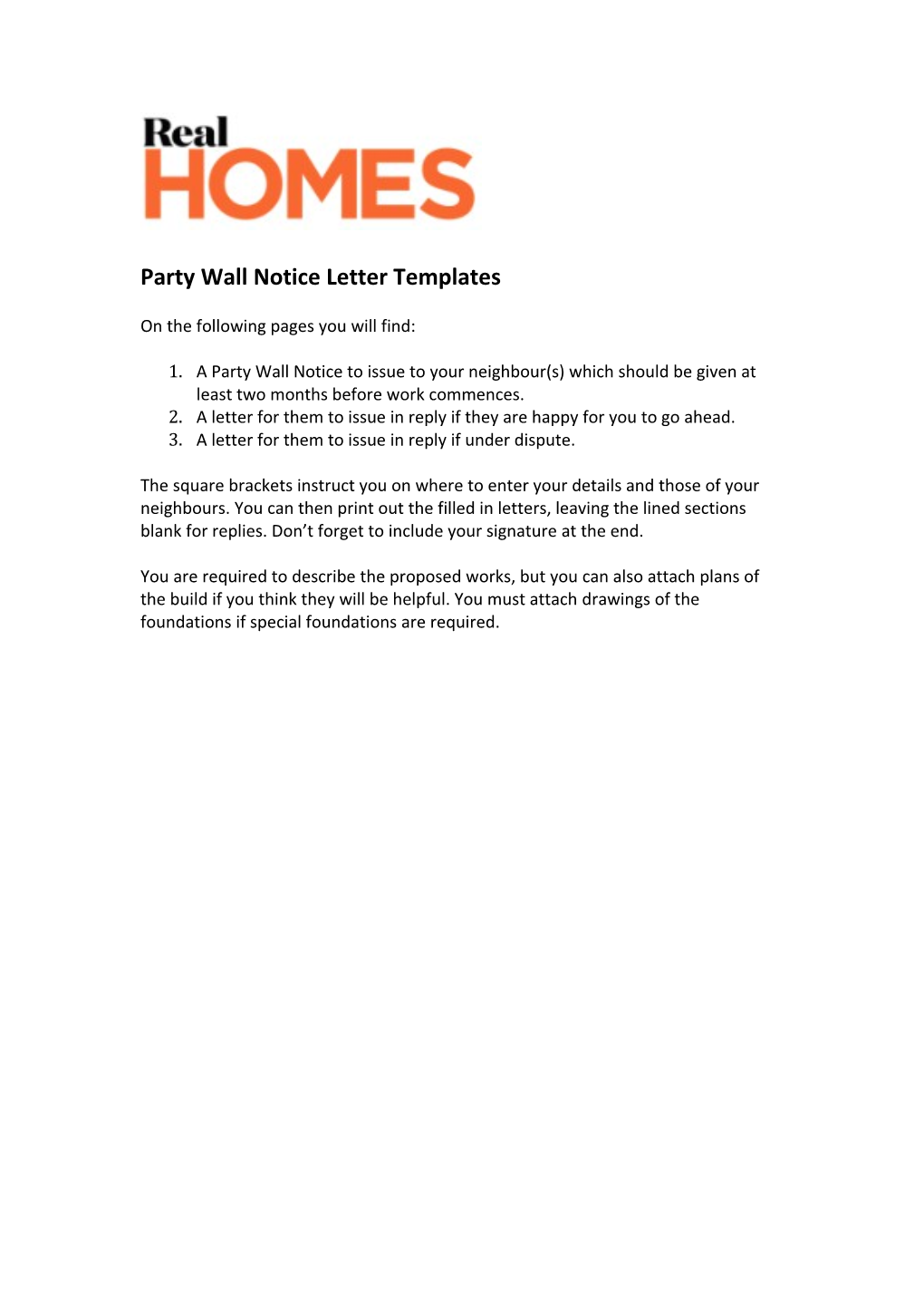Party Wall Notice Letter Templates