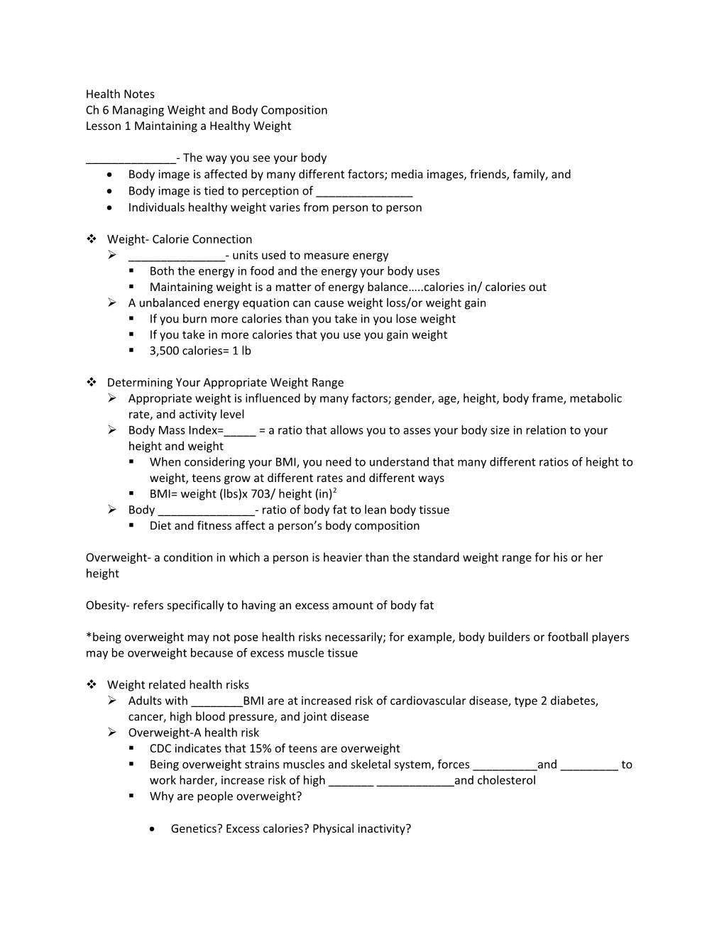 Ch 6 Managing Weight and Body Composition