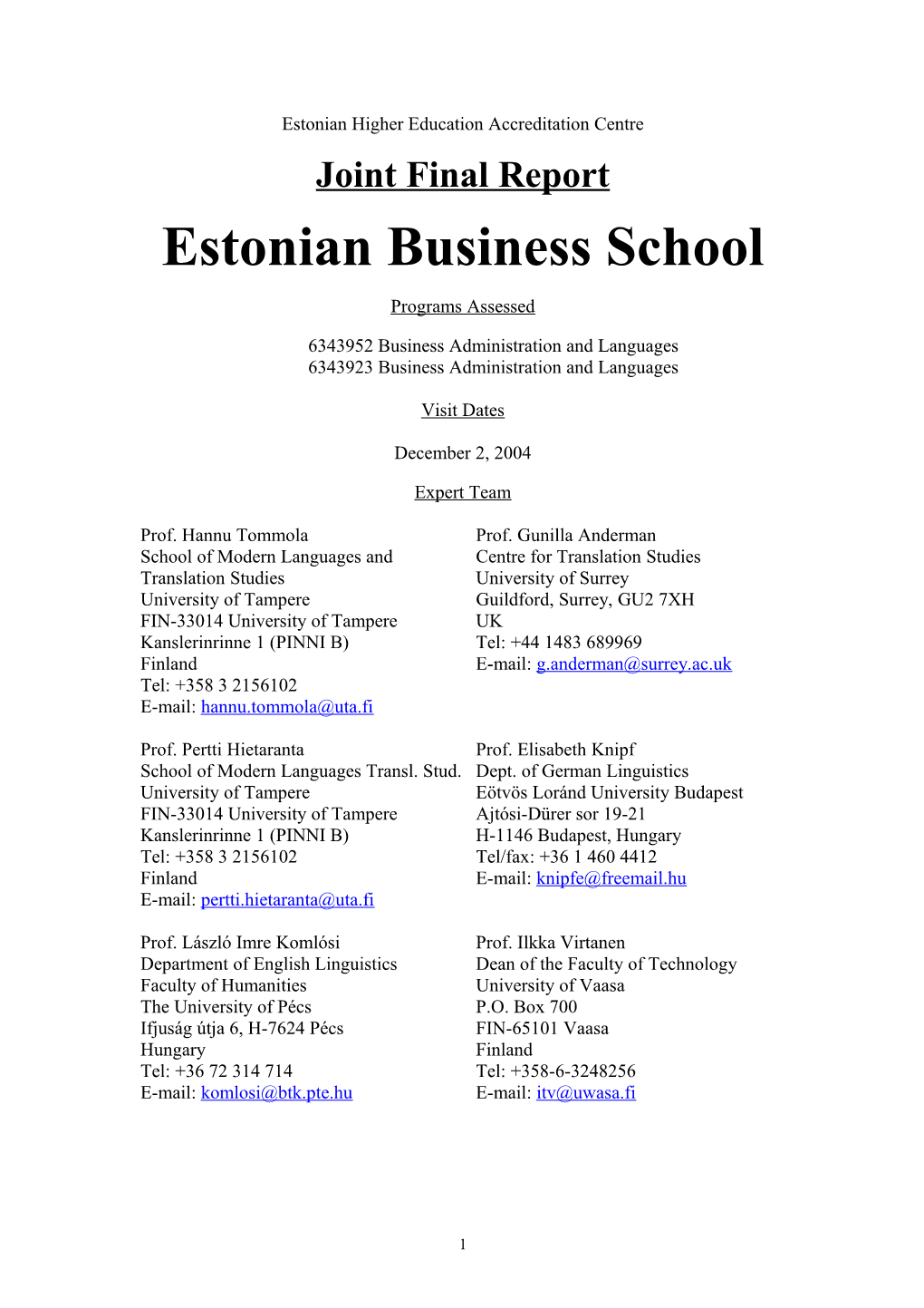 Estonian Higher Education Accreditation Centre
