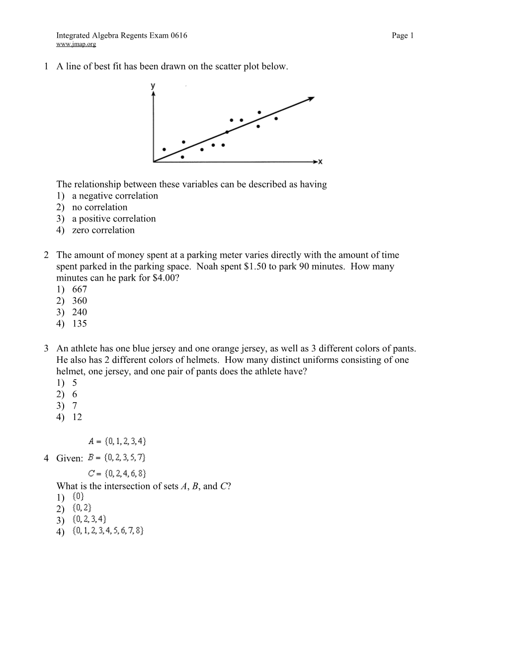 Integrated Algebra Regents Exam 0616Page 1