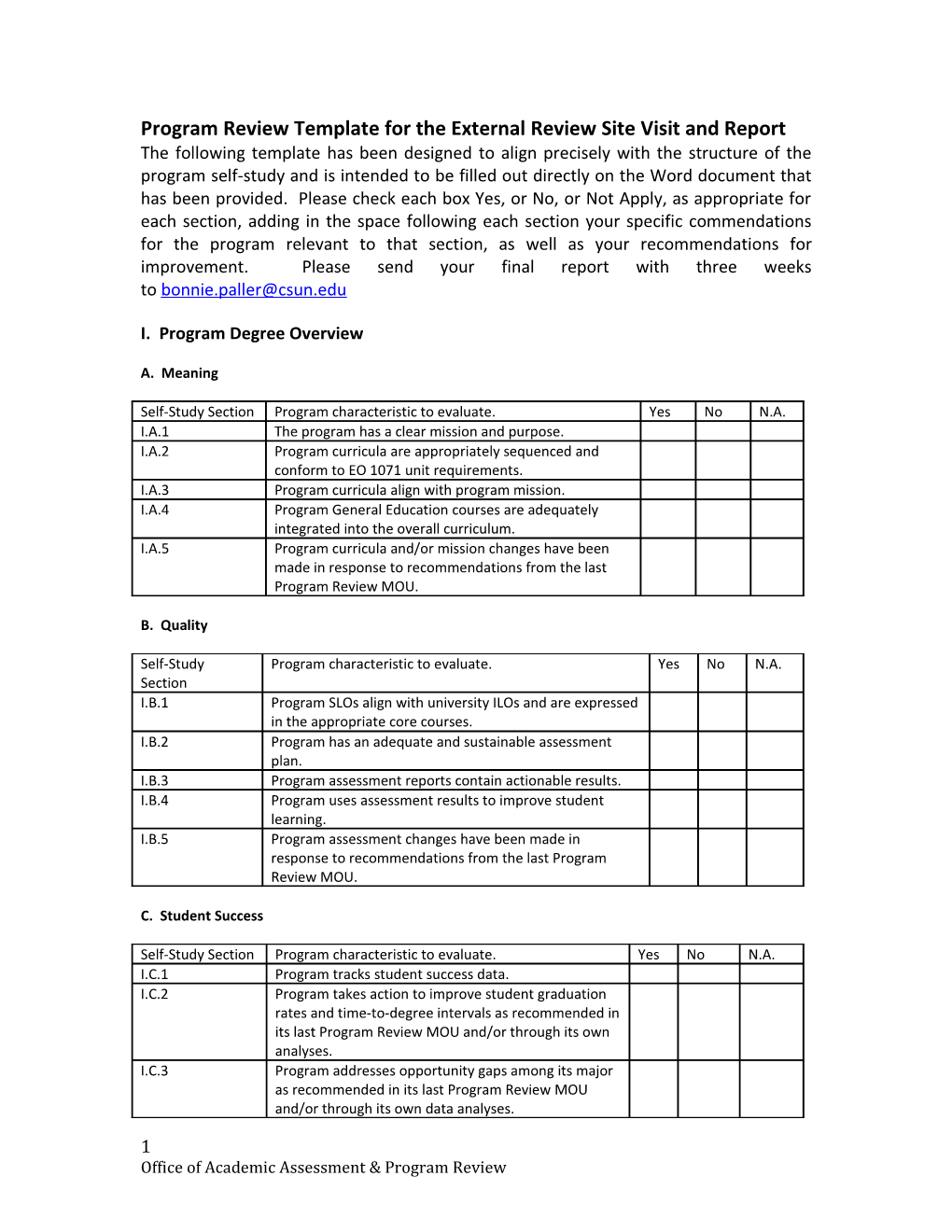 Program Review Template for the External Review Site Visit and Report