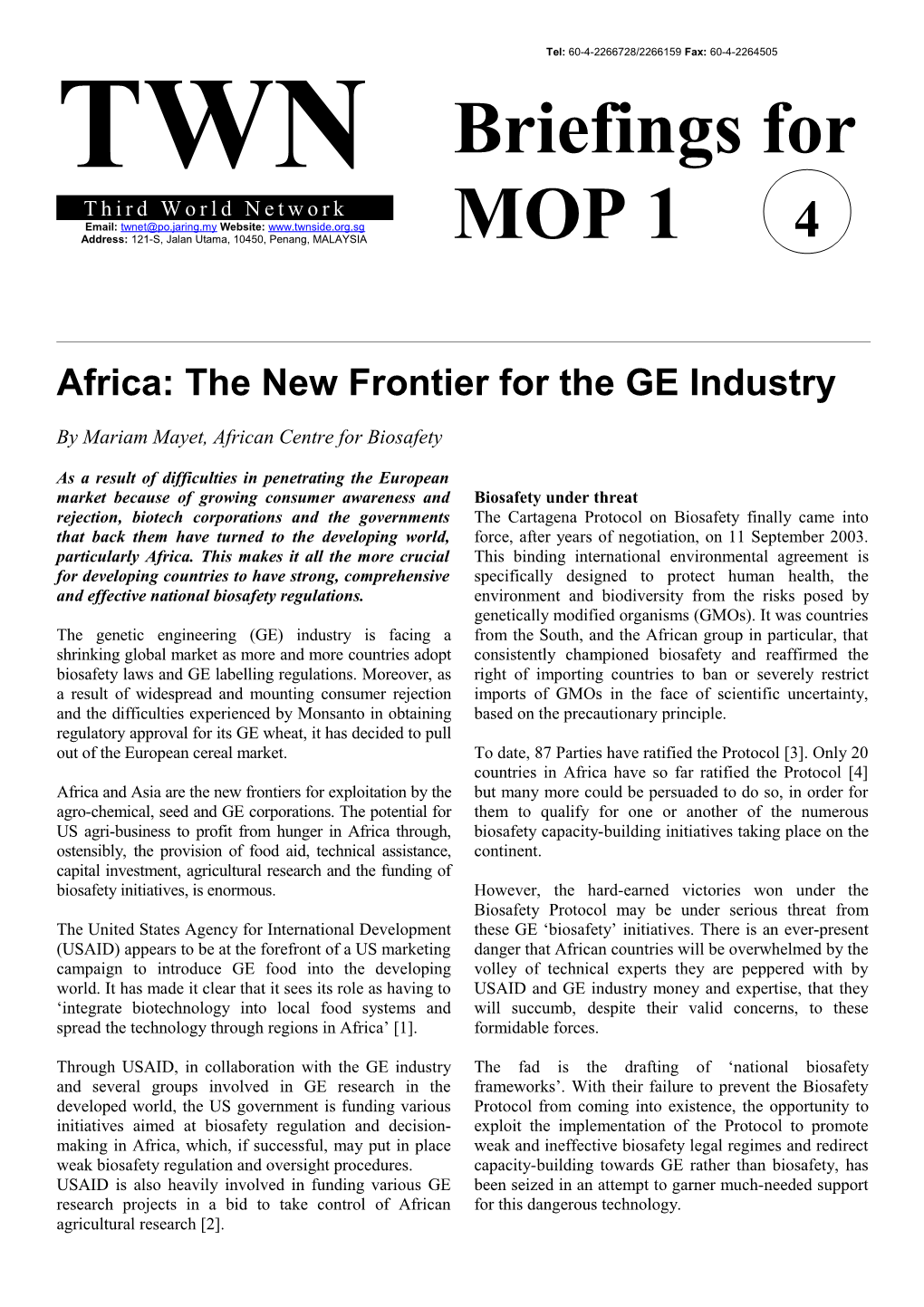 Africa: the New Frontier for the GE Industry