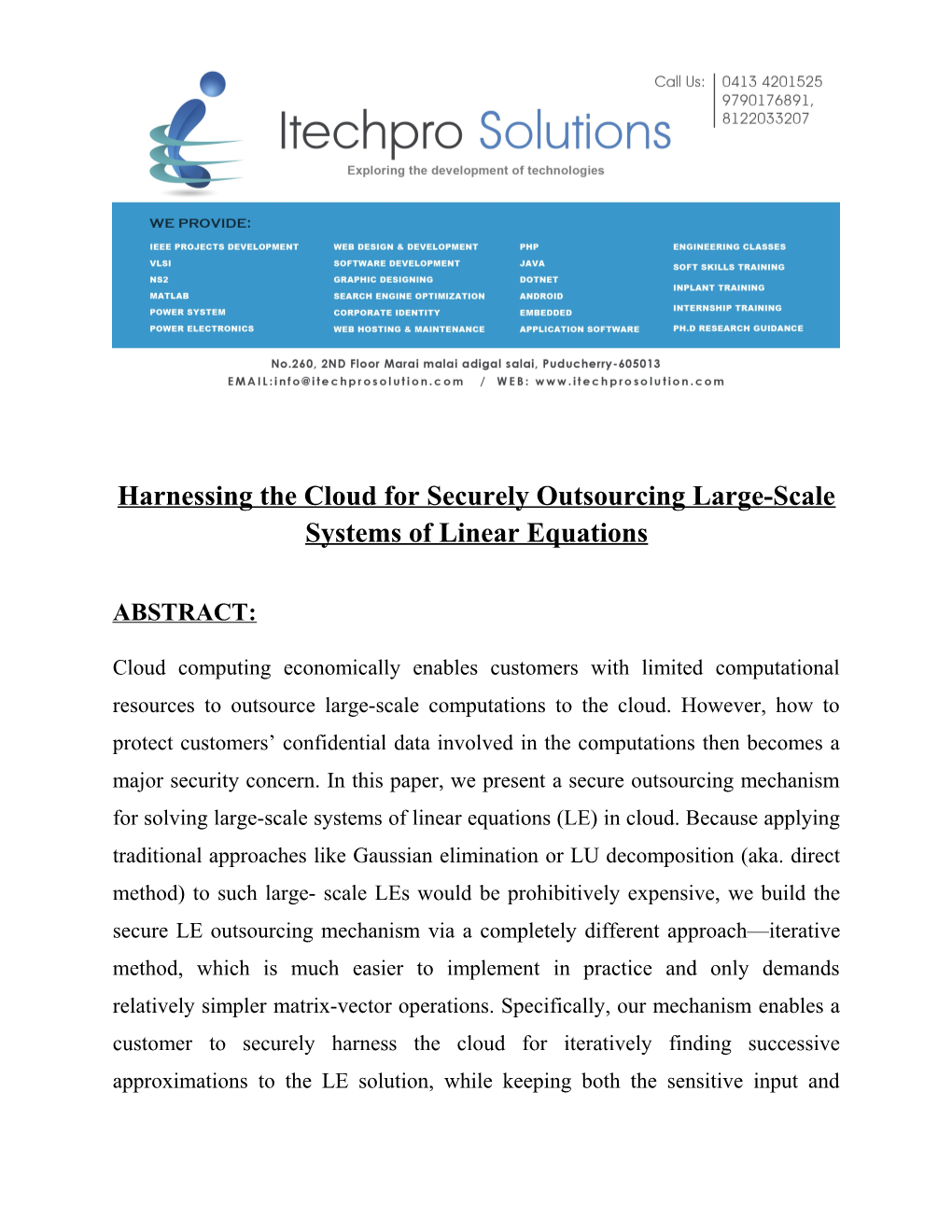 Harnessing the Cloud for Securely Outsourcing Large-Scale Systems of Linear Equations