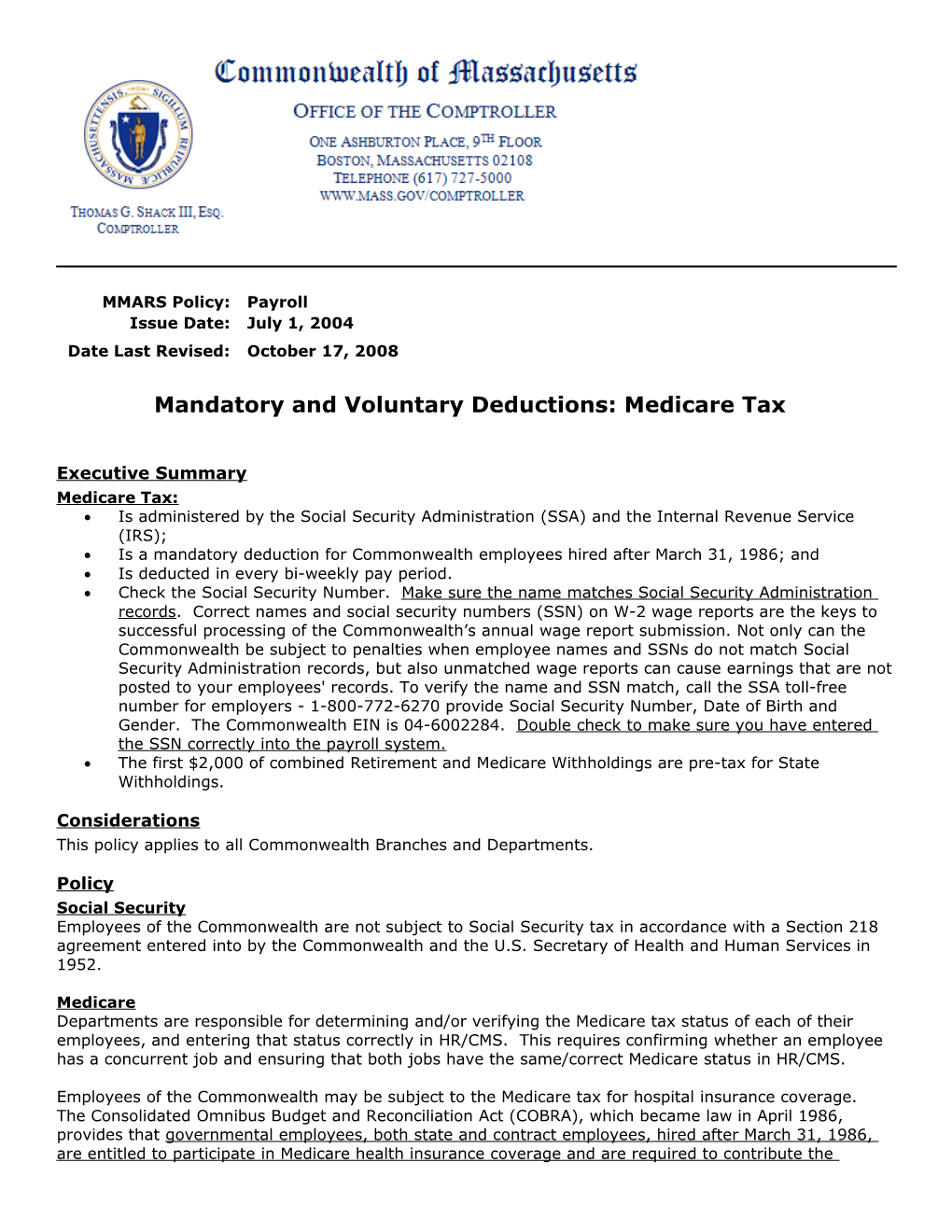 Mandatory and Voluntary Deductions: Medicare Tax