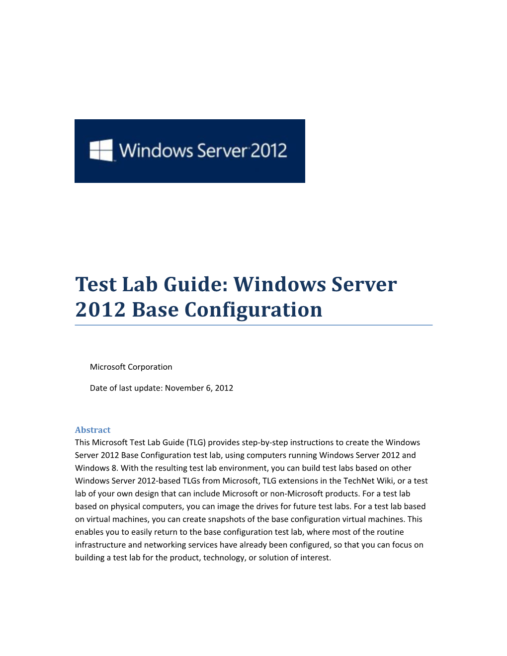 Test Lab Guide: Windows Server 2012Base Configuration